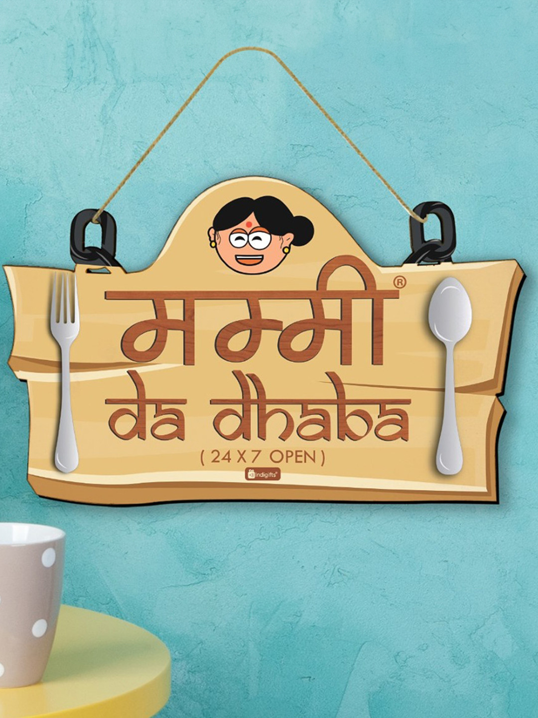 Indigifts Mummy Da Dhaba Wood Matte Hanging Hall Wall Hangings-7In