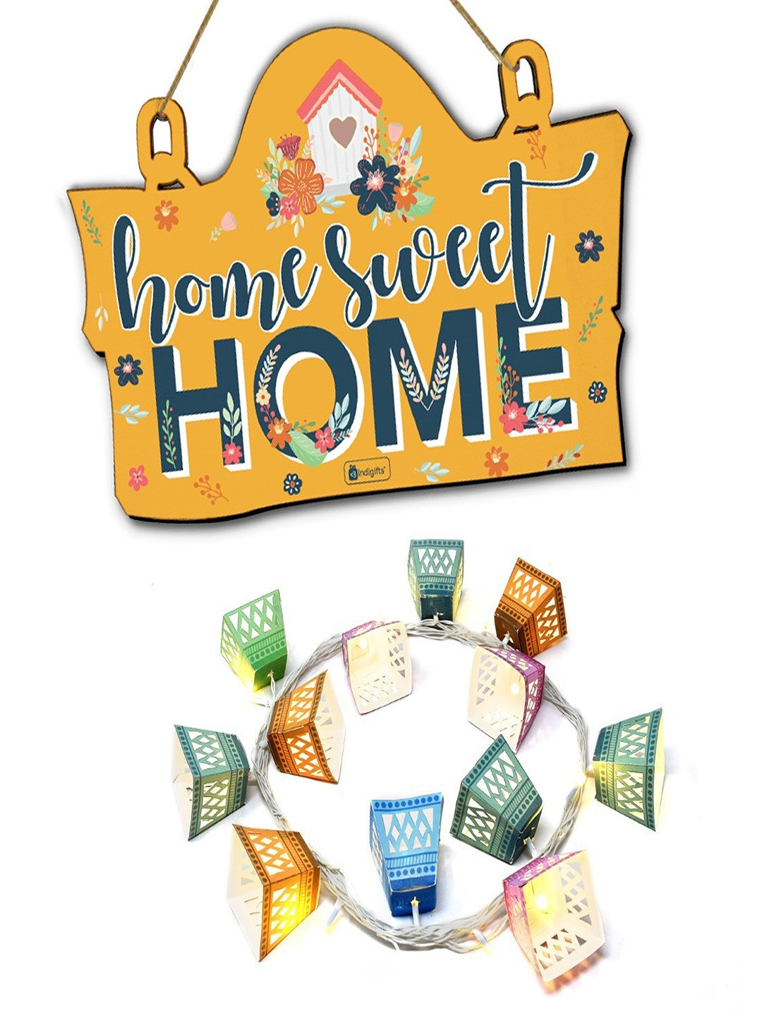 Indigifts Welcome Home Wood Floral Matte Hanging Hall Wall Hangings-7In