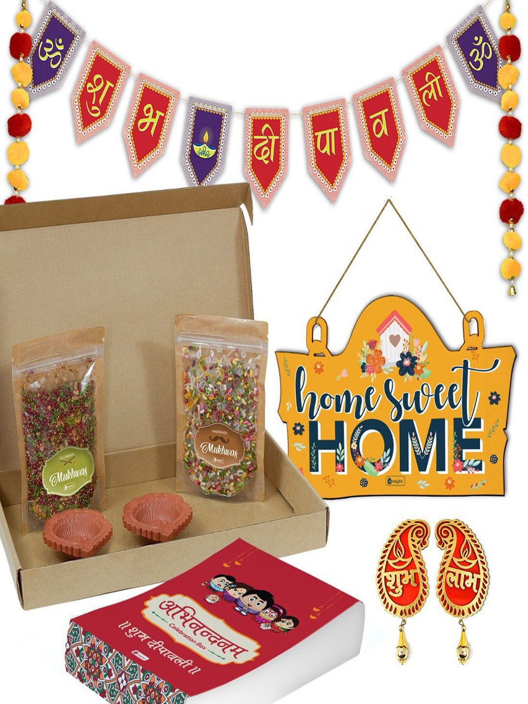 Indigifts Diwali Decoration Wood Paisley Matte Hanging Hall 8Pcs Wall Hangings-7In