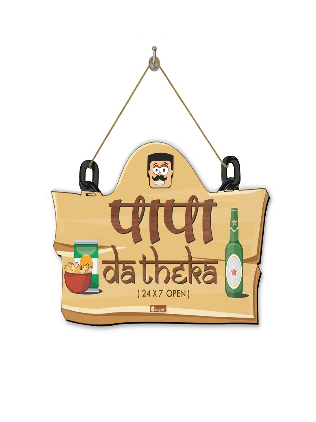Indigifts Papa Da Theka Wood Matte Hanging Hall Wall Hangings-7In