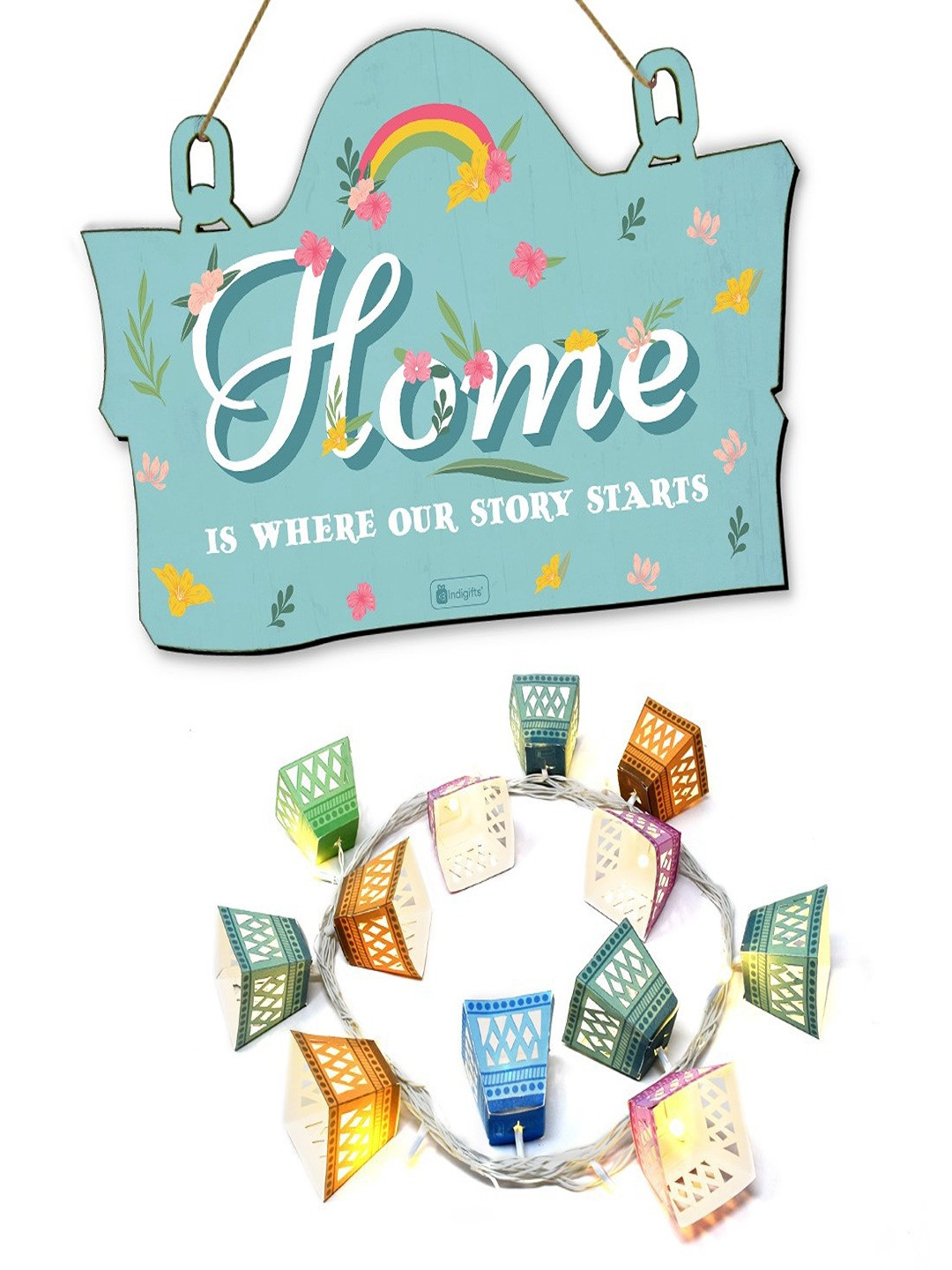 Indigifts Home Sweet Home Wood Floral Glossy Hanging Hall Wall Hangings-7In