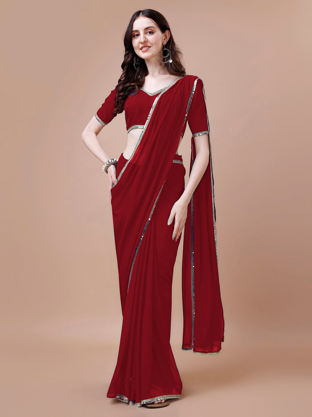 FORKEY Embroidered Kasavu Saree