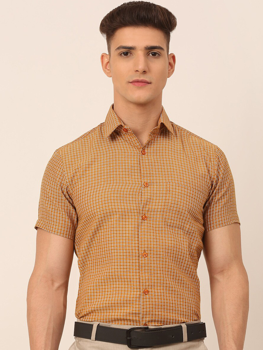 JAINISH Classic Grid Tattersall Checked Pure Cotton Formal Shirt