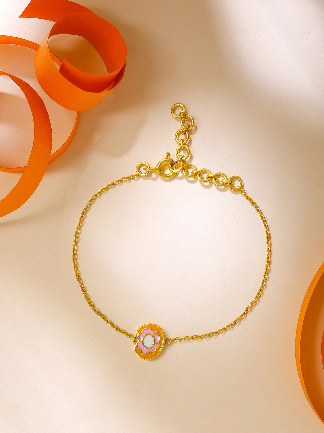 Kicky And Perky Girls 925 Sterling Silver Gold Plated Link Bracelet