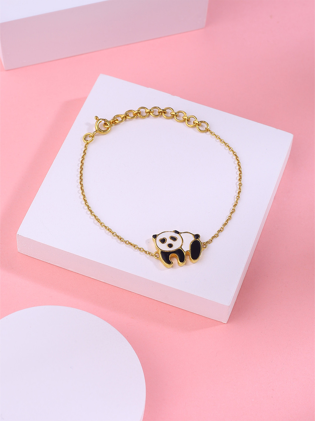 Kicky And Perky Kids 925 Sterling Silver Gold-Plated Panda Charm Bracelet