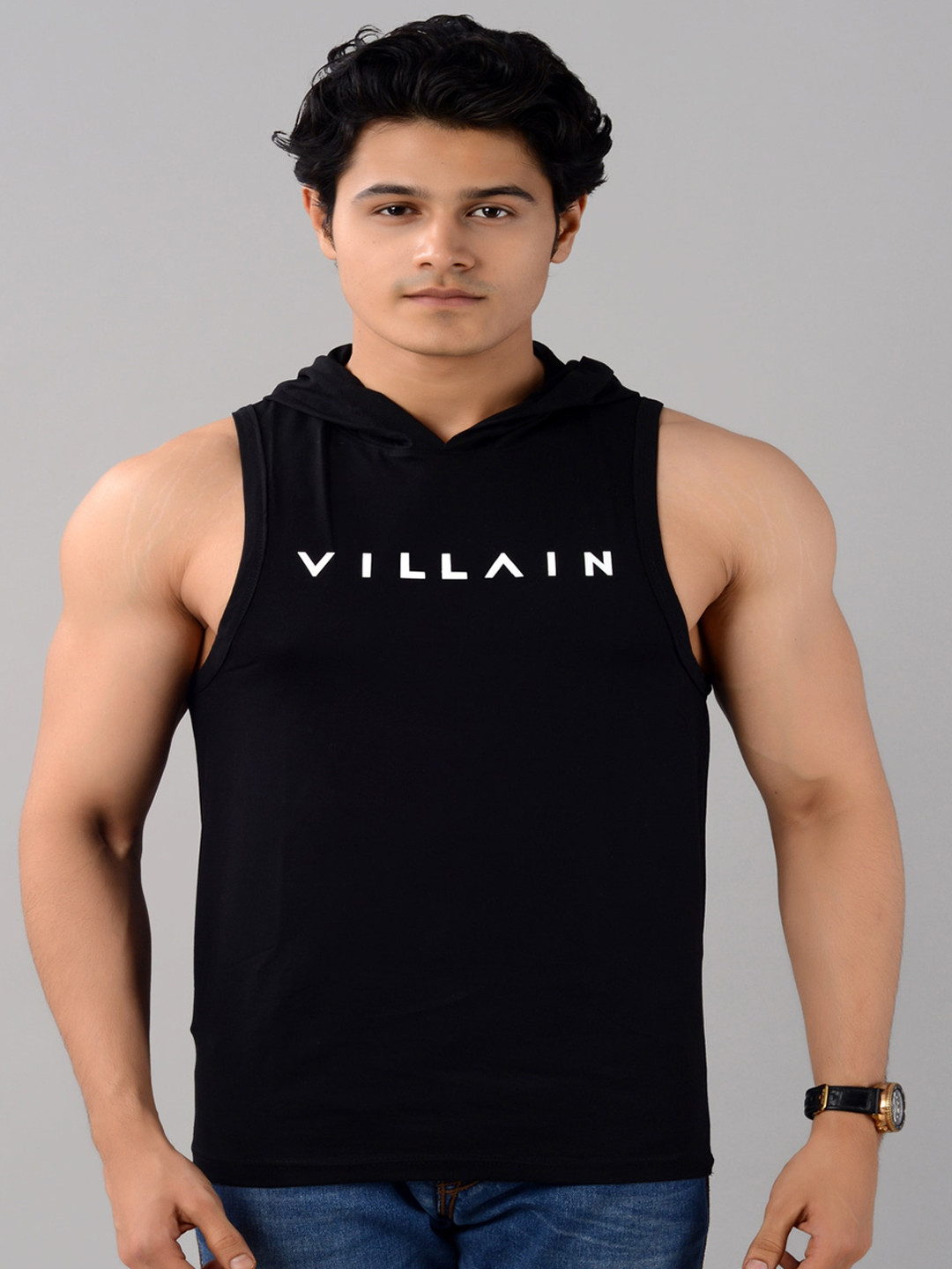 VILLAIN Typography Printed Hooded Gym Vest