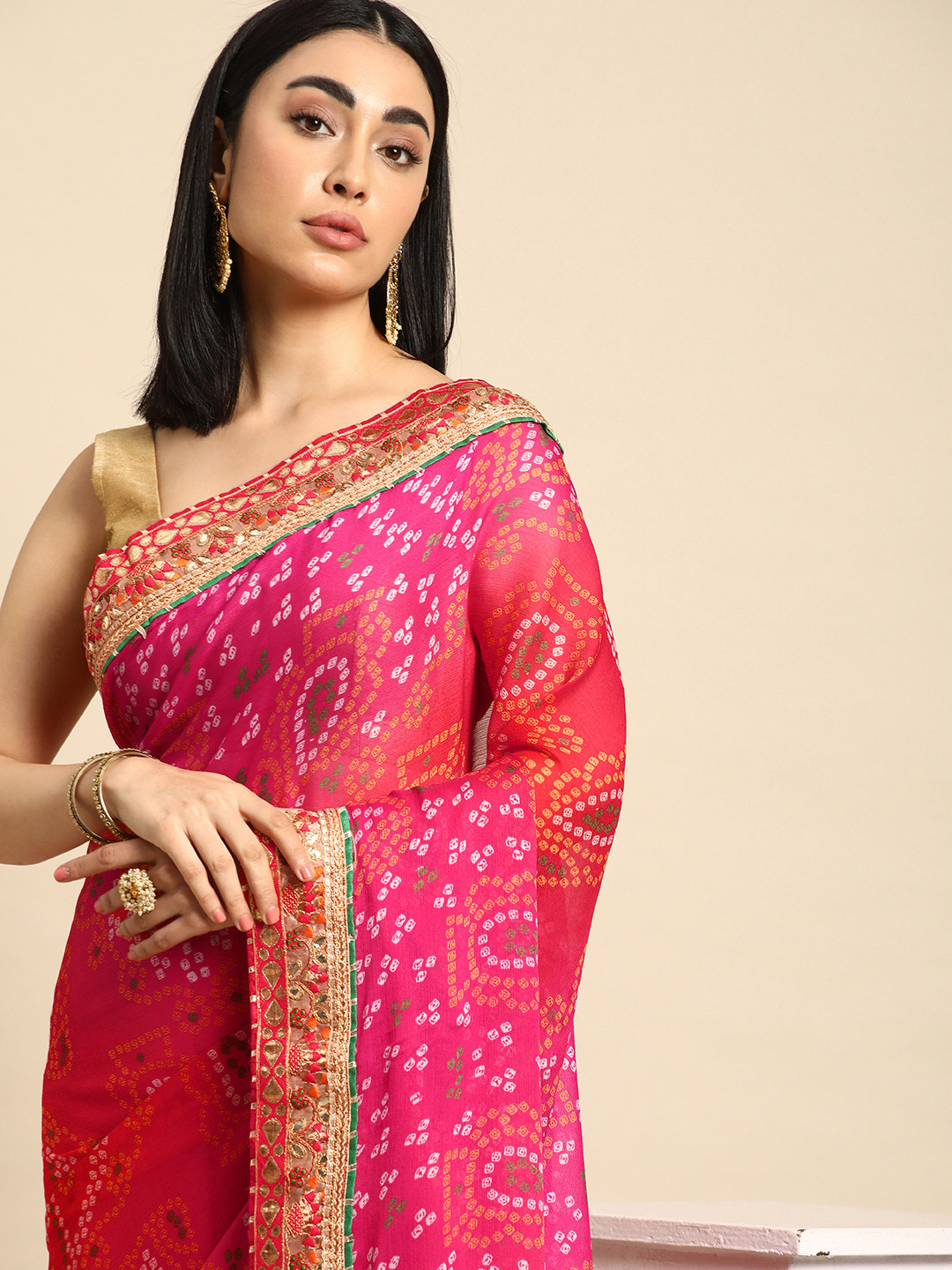 Mitera Gotta Patti Poly Georgette Bandhani Saree