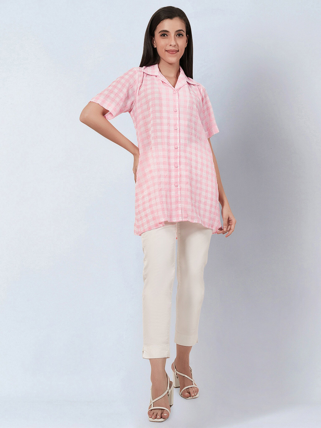 First Resort by Ramola Bachchan Buffalo Checked Relaxed Regular Fit Georgette Casual Shirt