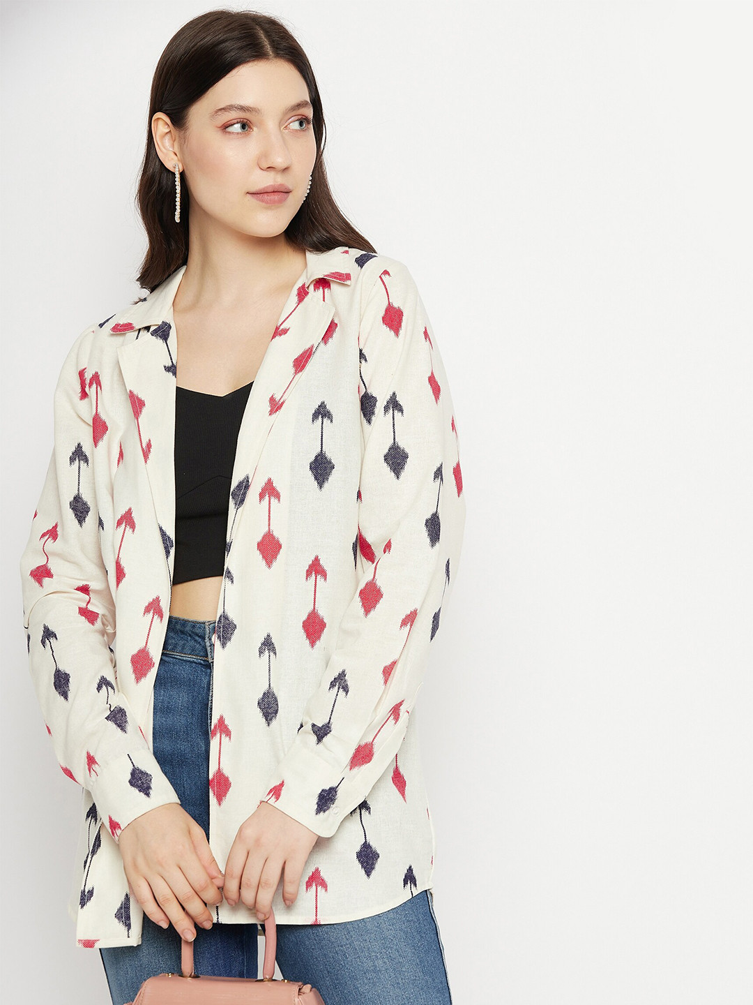 Bitterlime Comfort Oversized Ethnic Motifs Printed Cotton Casual Shirt
