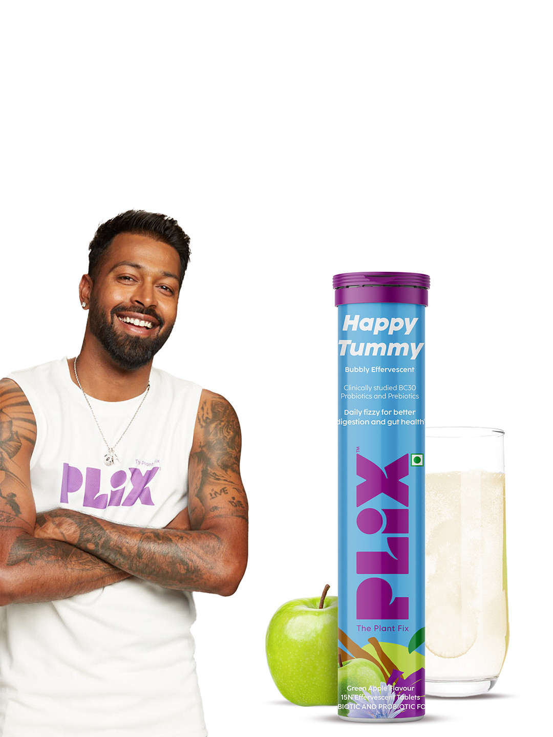 PLIX THE PLANT FIX Green Apple Good Gut Pre+Probiotic Tablets For Gut Health- 15 Tablet