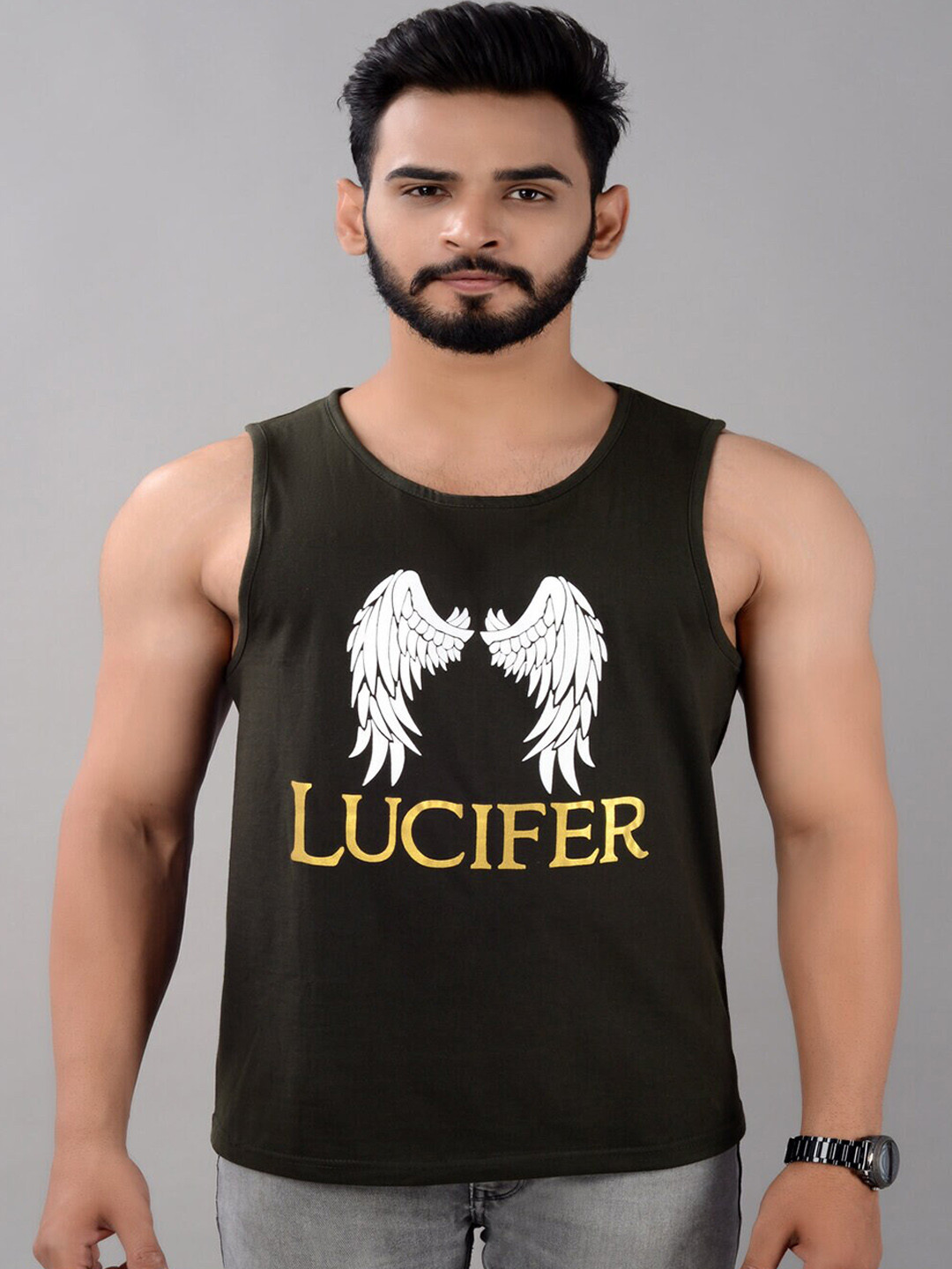 VILLAIN Printed Cotton Innerwear Gym Vest