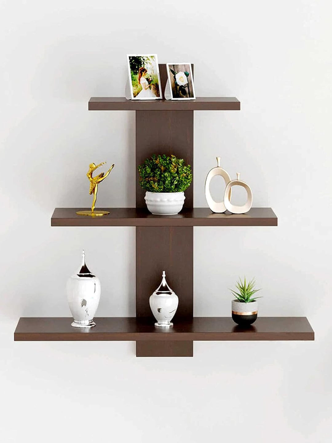 Devansh Brown Wooden 3-Tier Wall Shelf