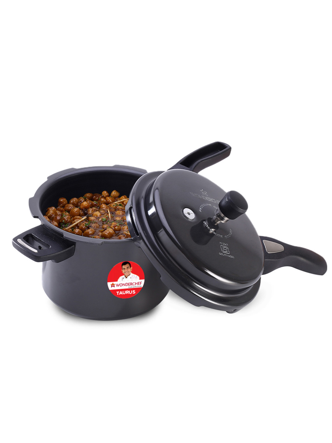 Wonderchef Taurus Black Aluminium Induction Base Outer Lid Hard Anodized Pressure Cooker-5 L