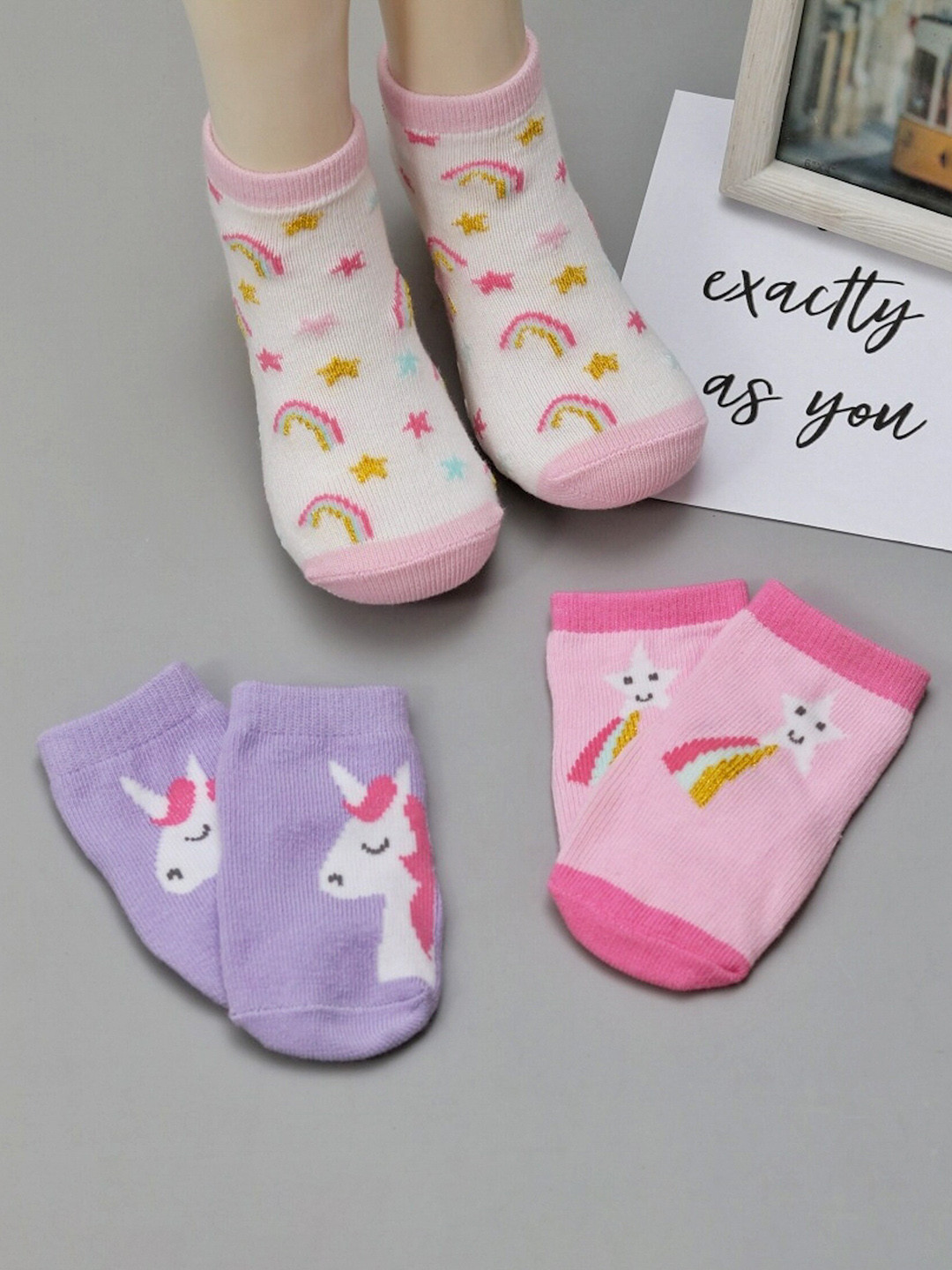 Yellow Bee Infinity Girls Pack Of 3 Organic Cotton Ankle-Length Socks