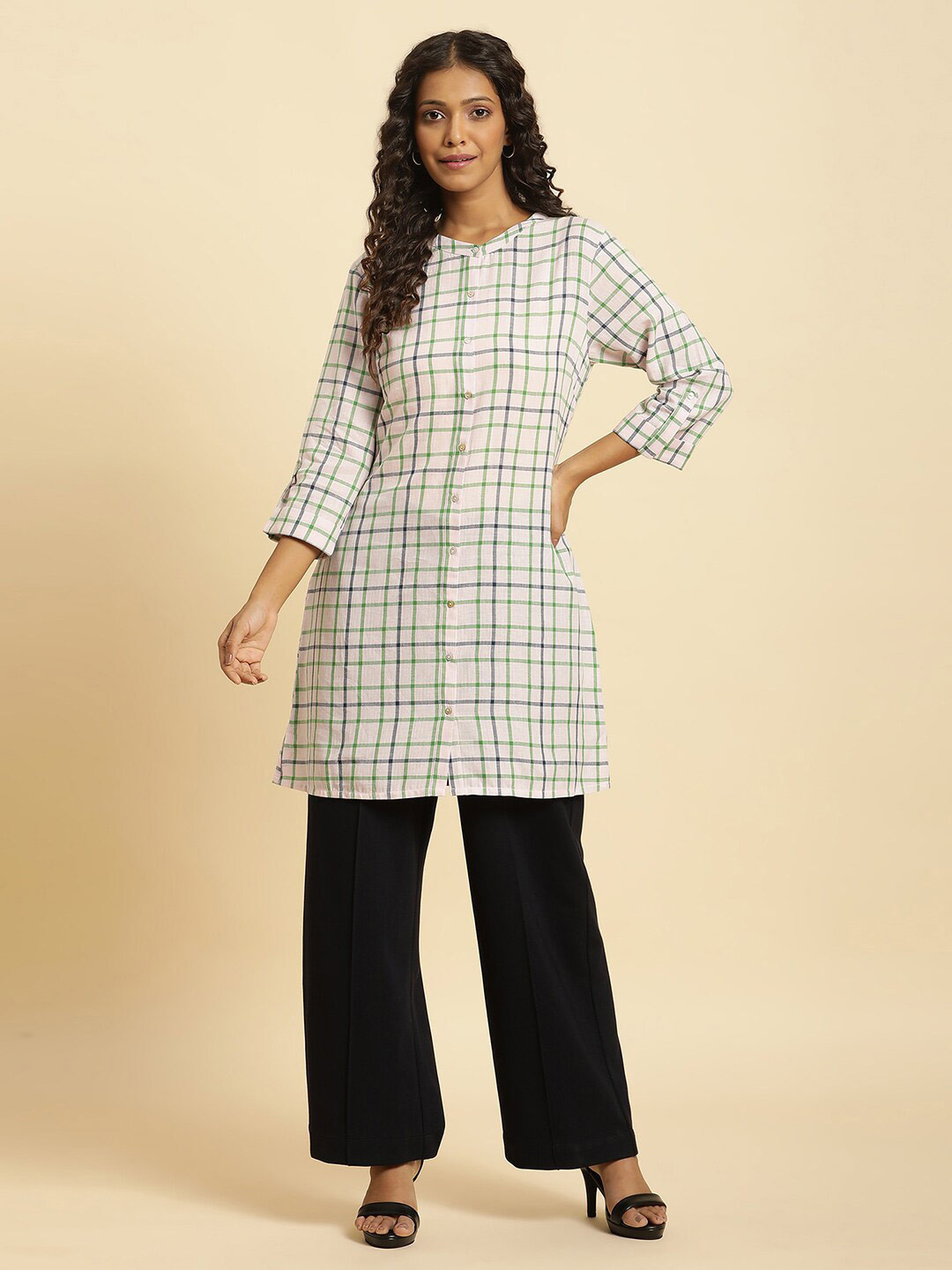 W Checked Cotton Straight Kurti