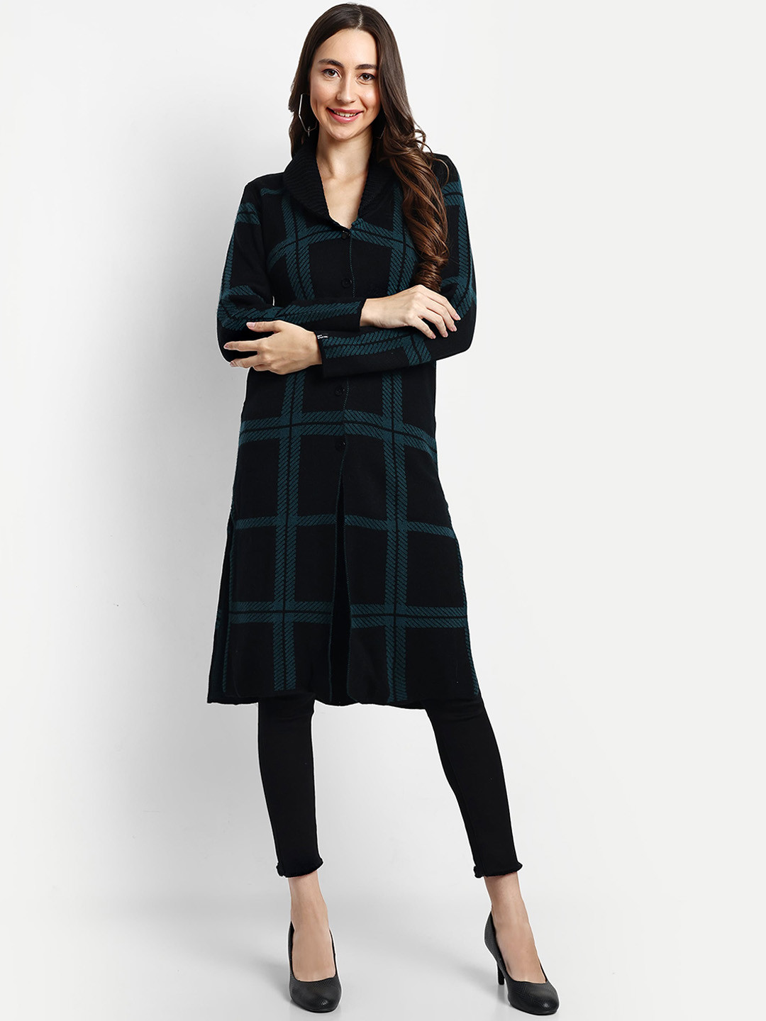 CREATIVE LINE Checked Single-Breasted Woollen Overcoat