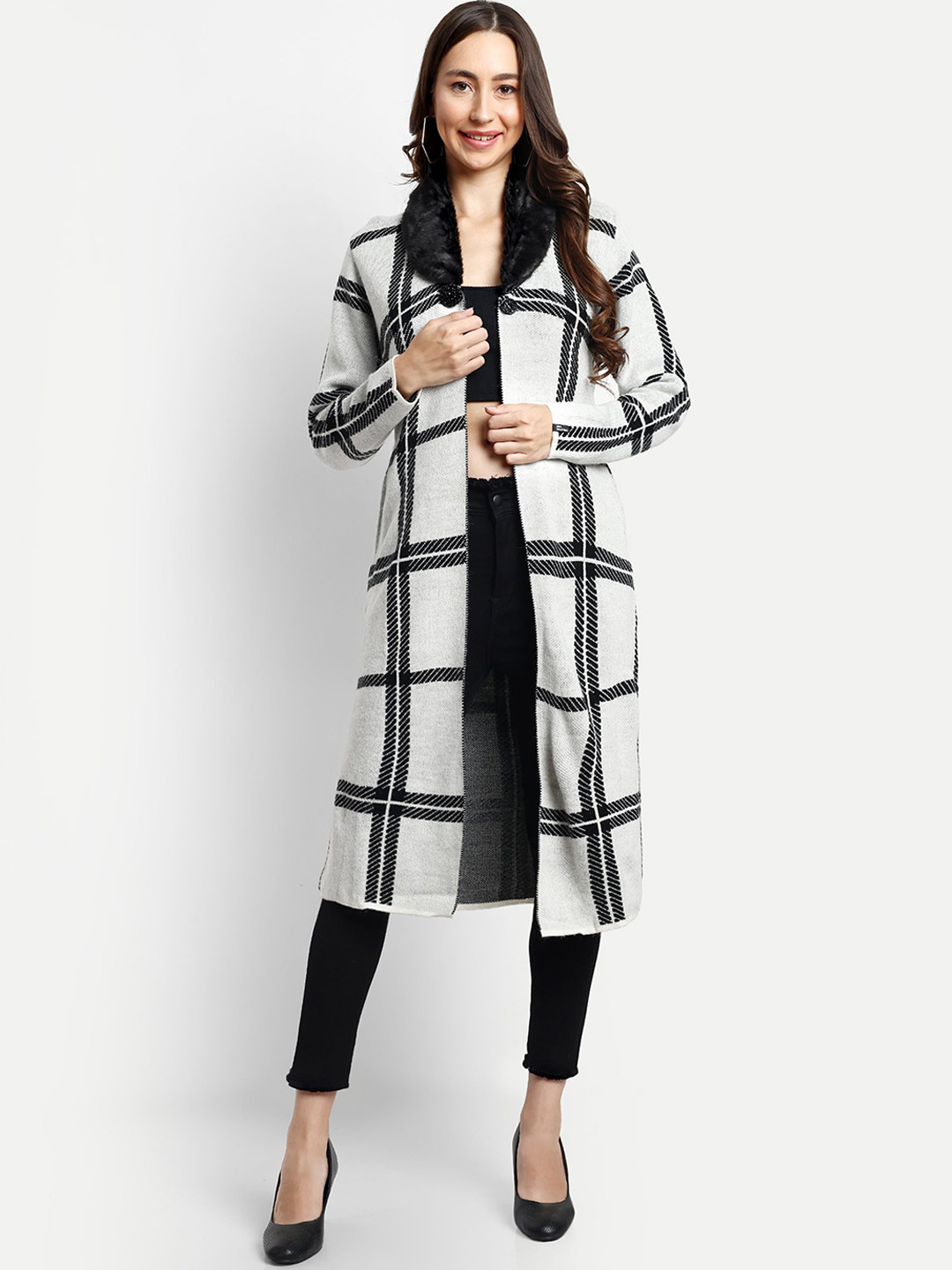 CREATIVE LINE Checked Single-Breasted Woollen Overcoat