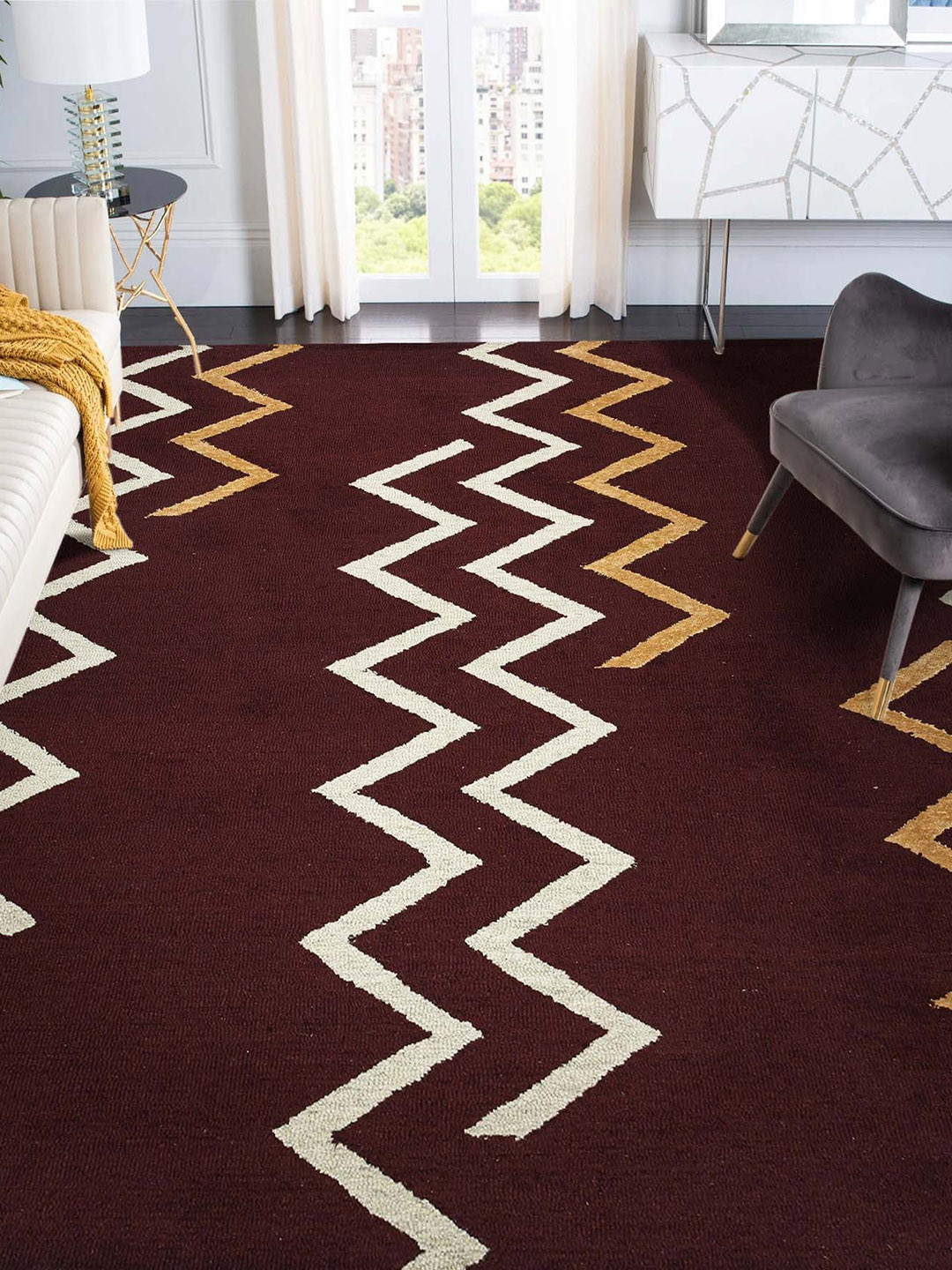 saraswatii global Red & White Printed Hand Tufted Rectangular Carpet