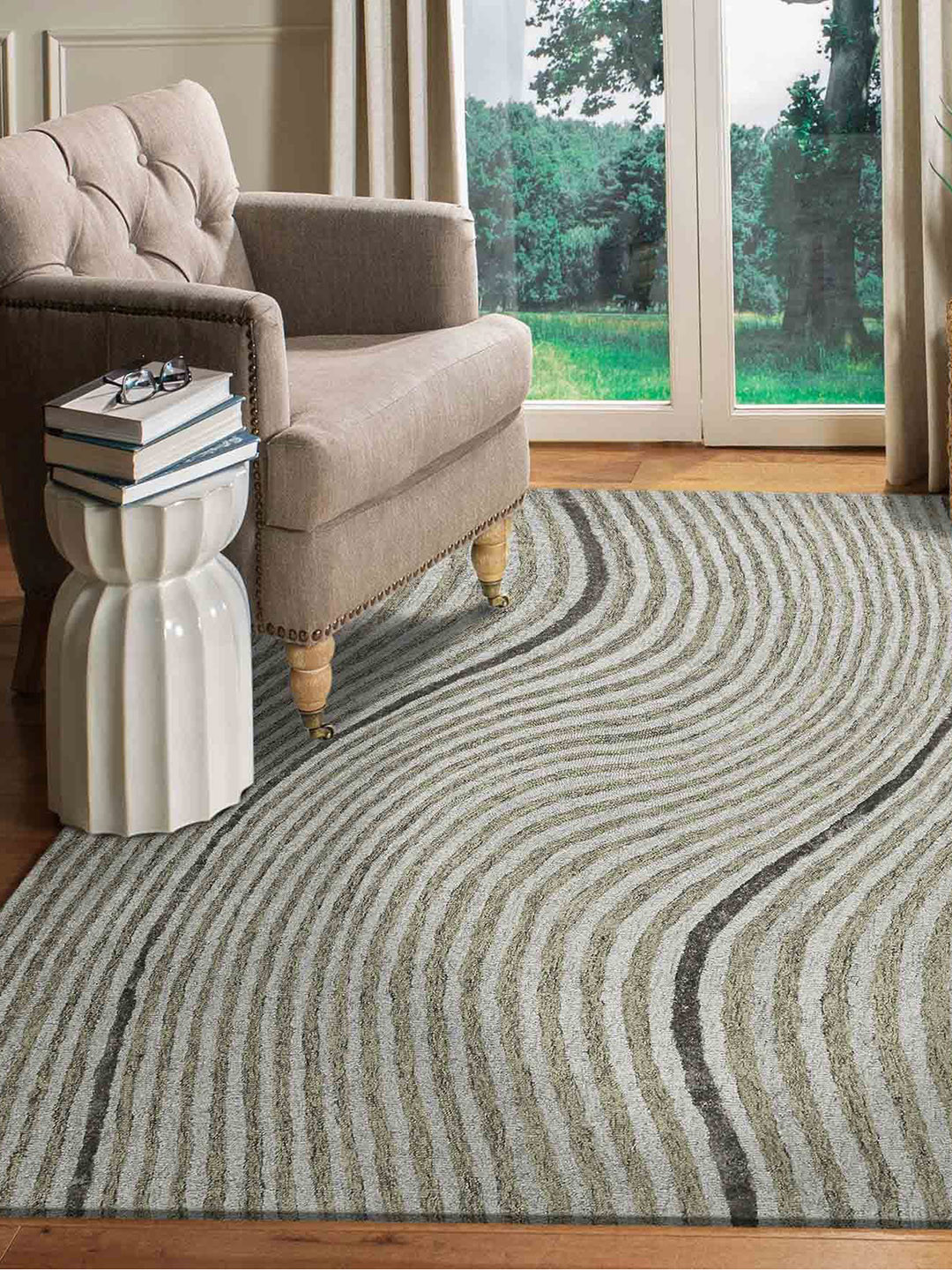saraswatii global Grey & Brown Geometric-Printed Hand Tufted Rectangular Carpet