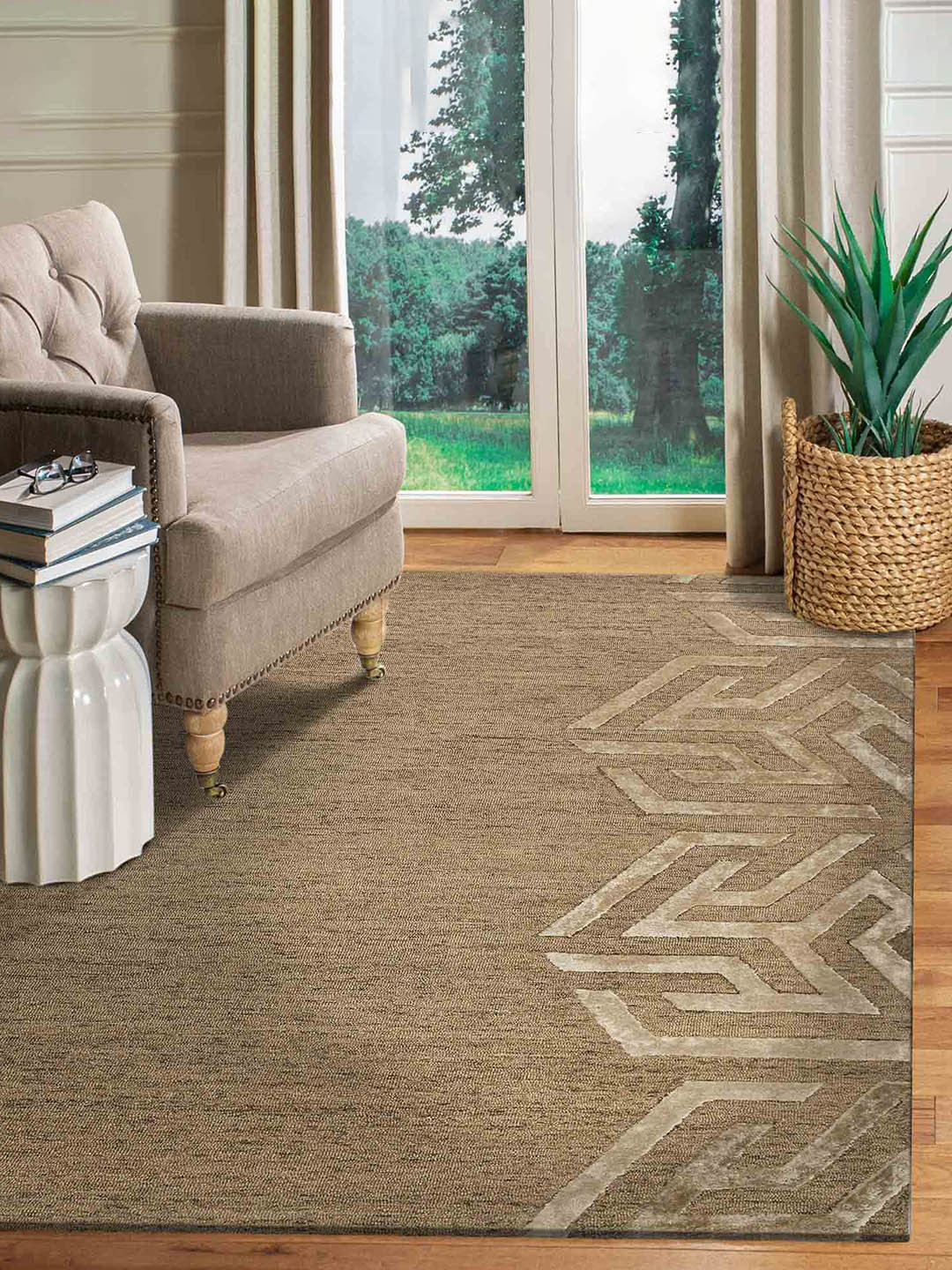 saraswatii global Brown Self-Designed Carpet