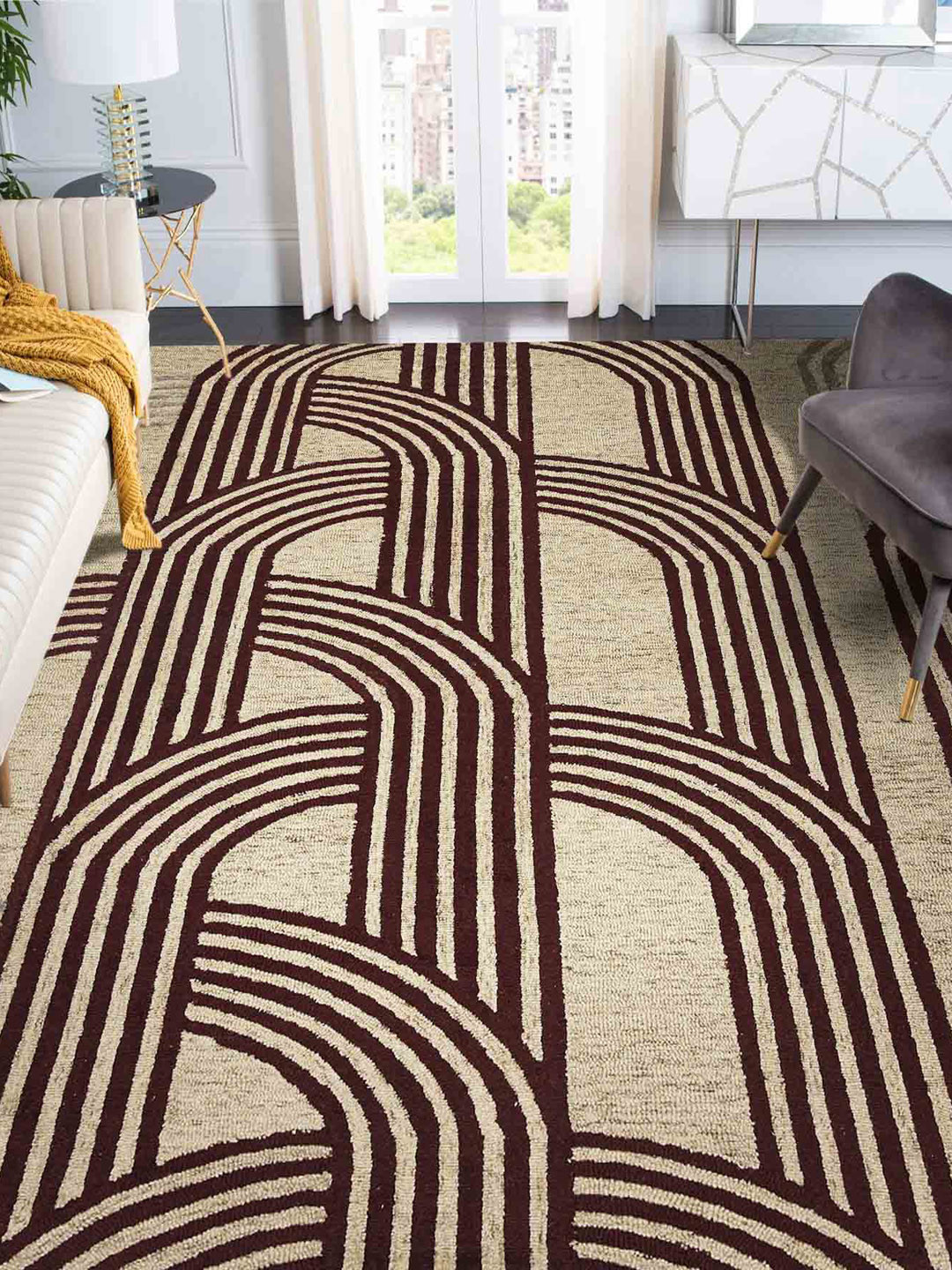 saraswatii global Red & Brown Geometric Printed Hand Tufted Rectangular Carpet