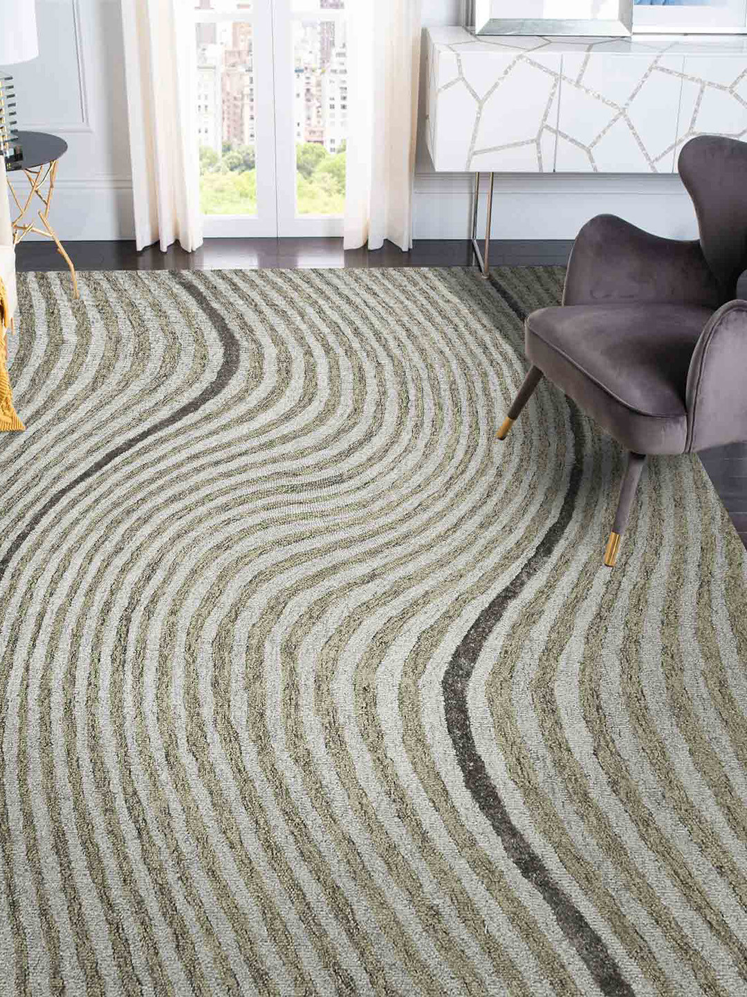 saraswatii global Grey Printed Rectangular Carpet