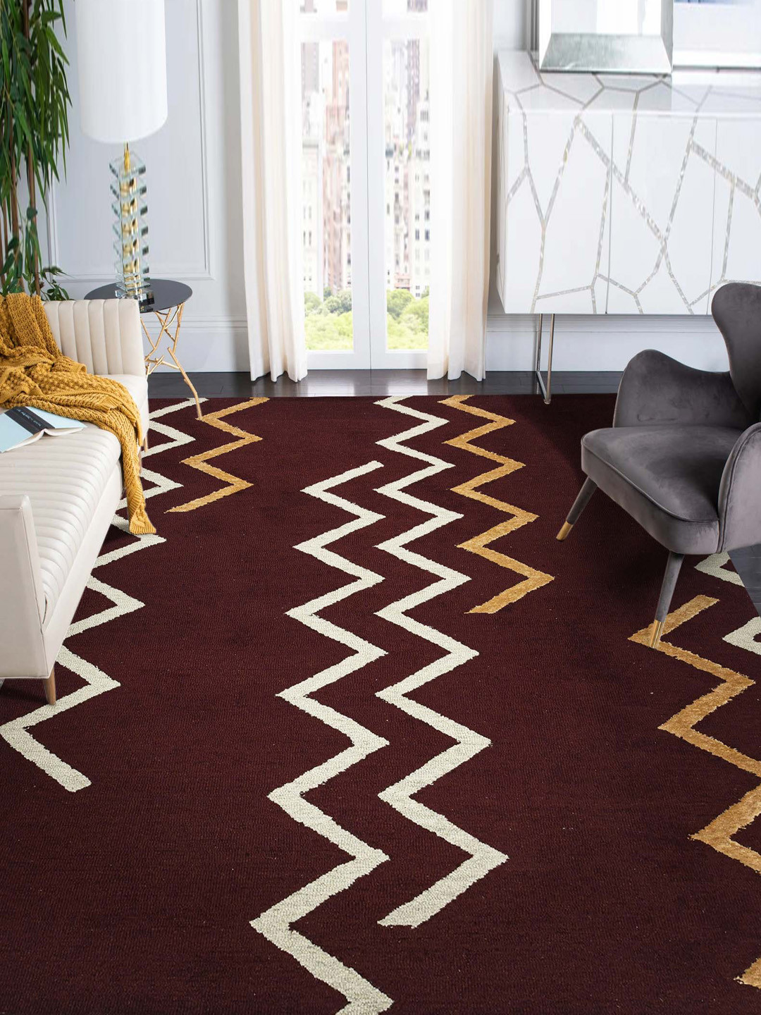 saraswatii global Red & White Printed Rectangular Carpet