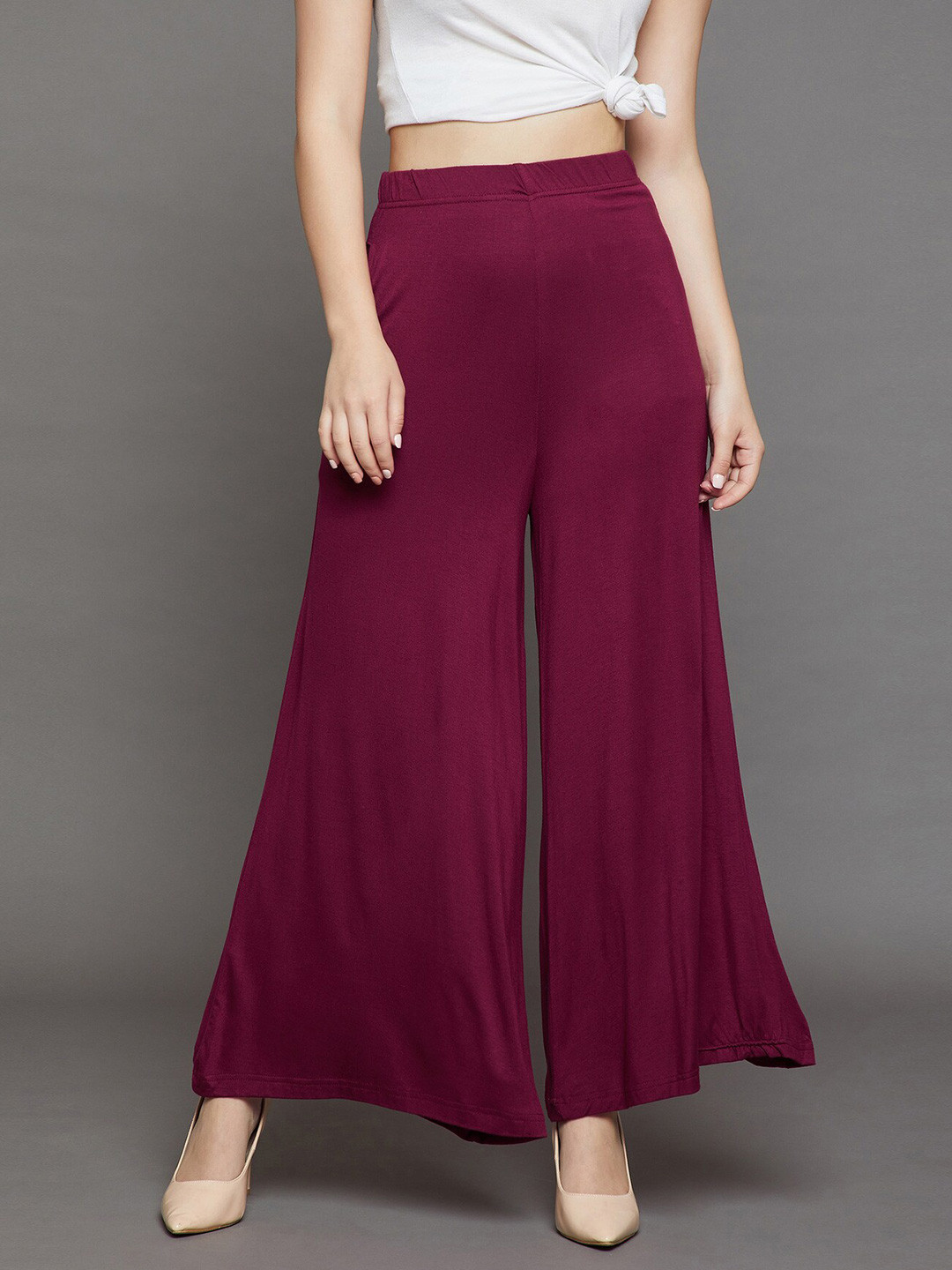 THE PAJAMA FACTORY Maroon Plain Viscose Palazzo