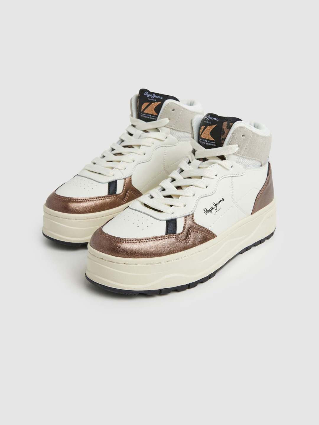 Pepe Jeans Women Kore Basket Mid Top Perforations Leather Sneakers