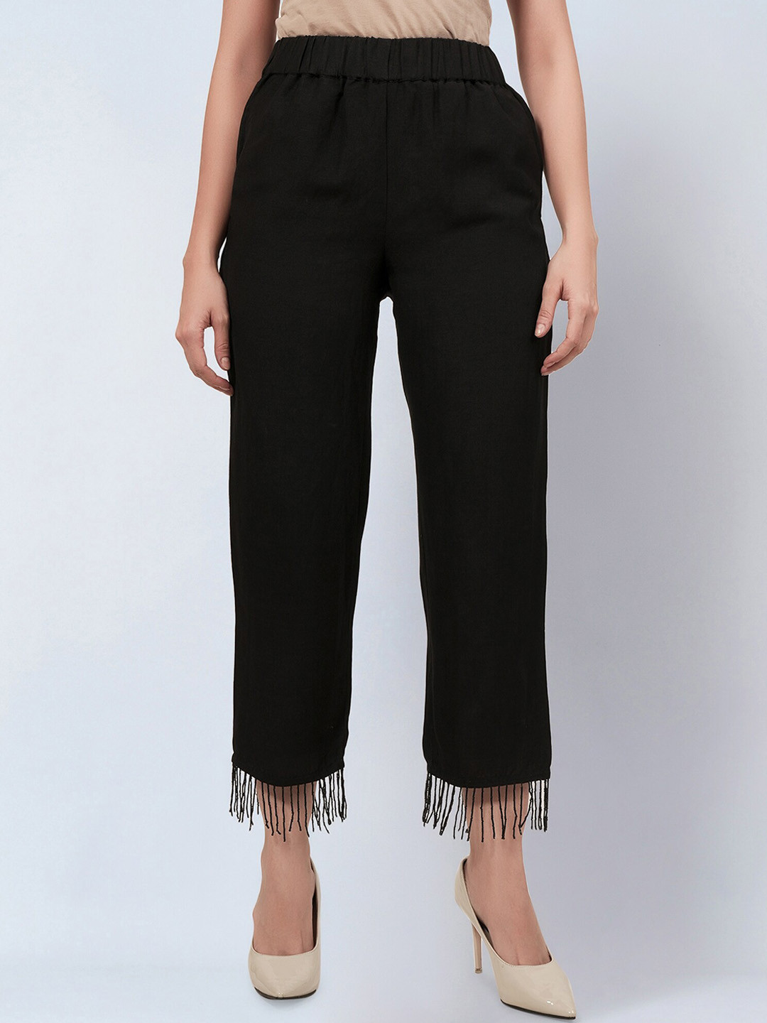 First Resort by Ramola Bachchan Women Smart Mid-Rise Linen Trousers