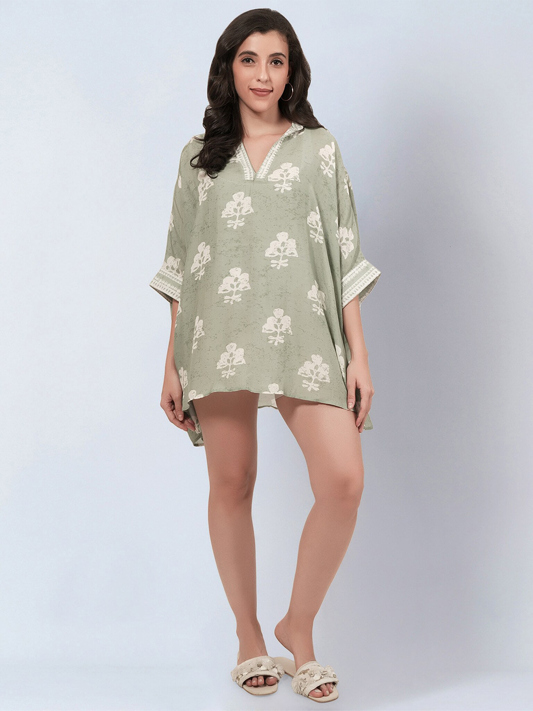 First Resort by Ramola Bachchan Ethnic Motifs Printed Shirt Collar Cotton A-Line Dress