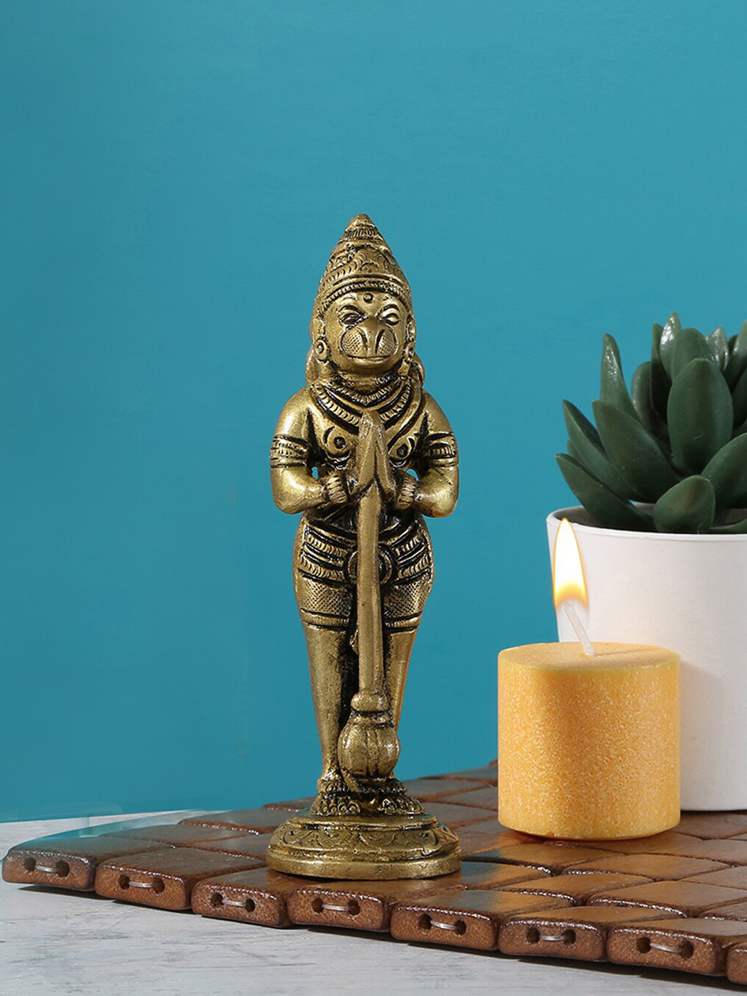 Two Moustaches Gold-Toned The Humble Hanuman Statue Brass Showpiece