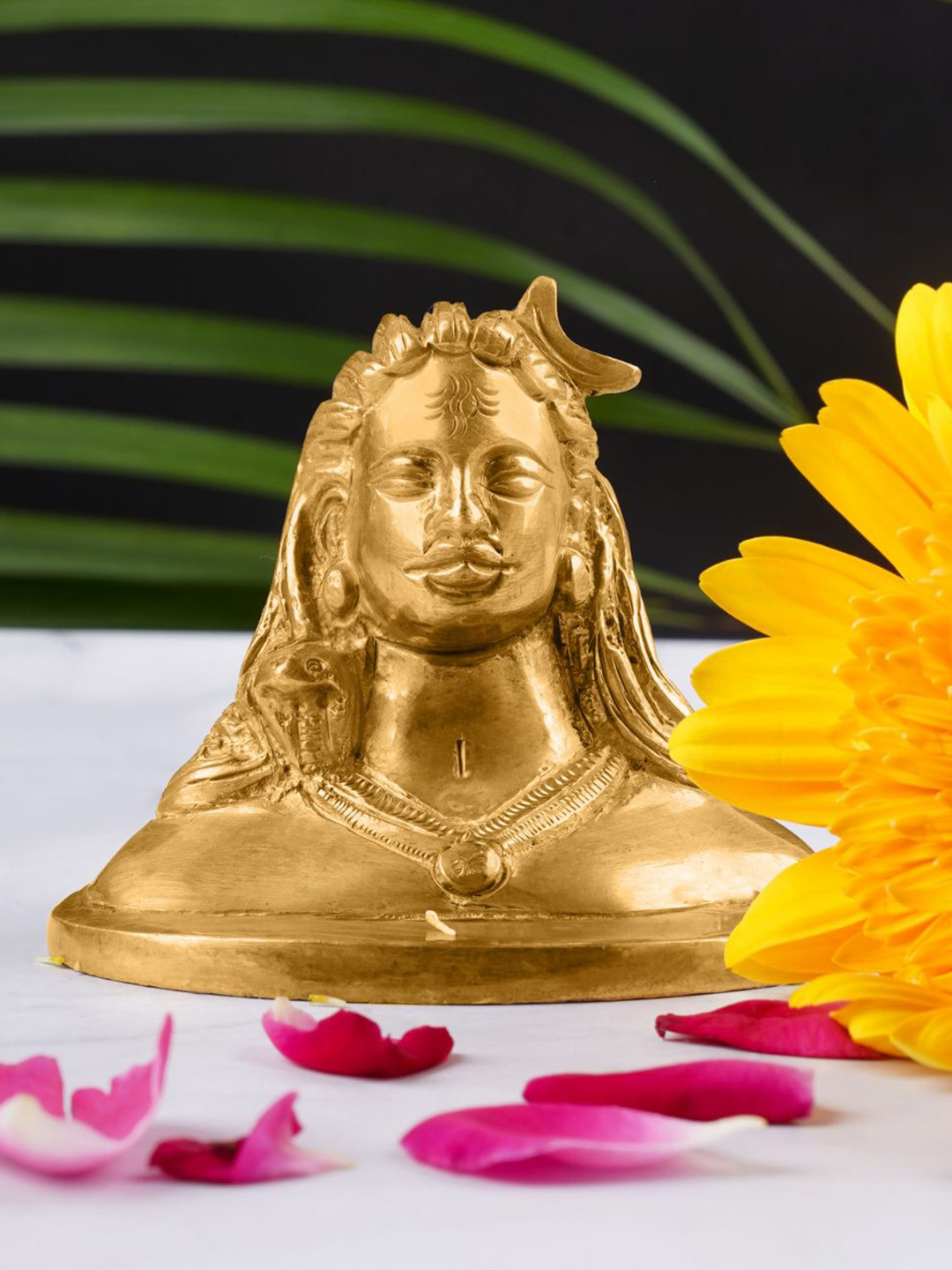 ecofynd Lord Shiva Adiyogi Gold Brass Metallic Prayer Room Small Showpiece - 3 Inches