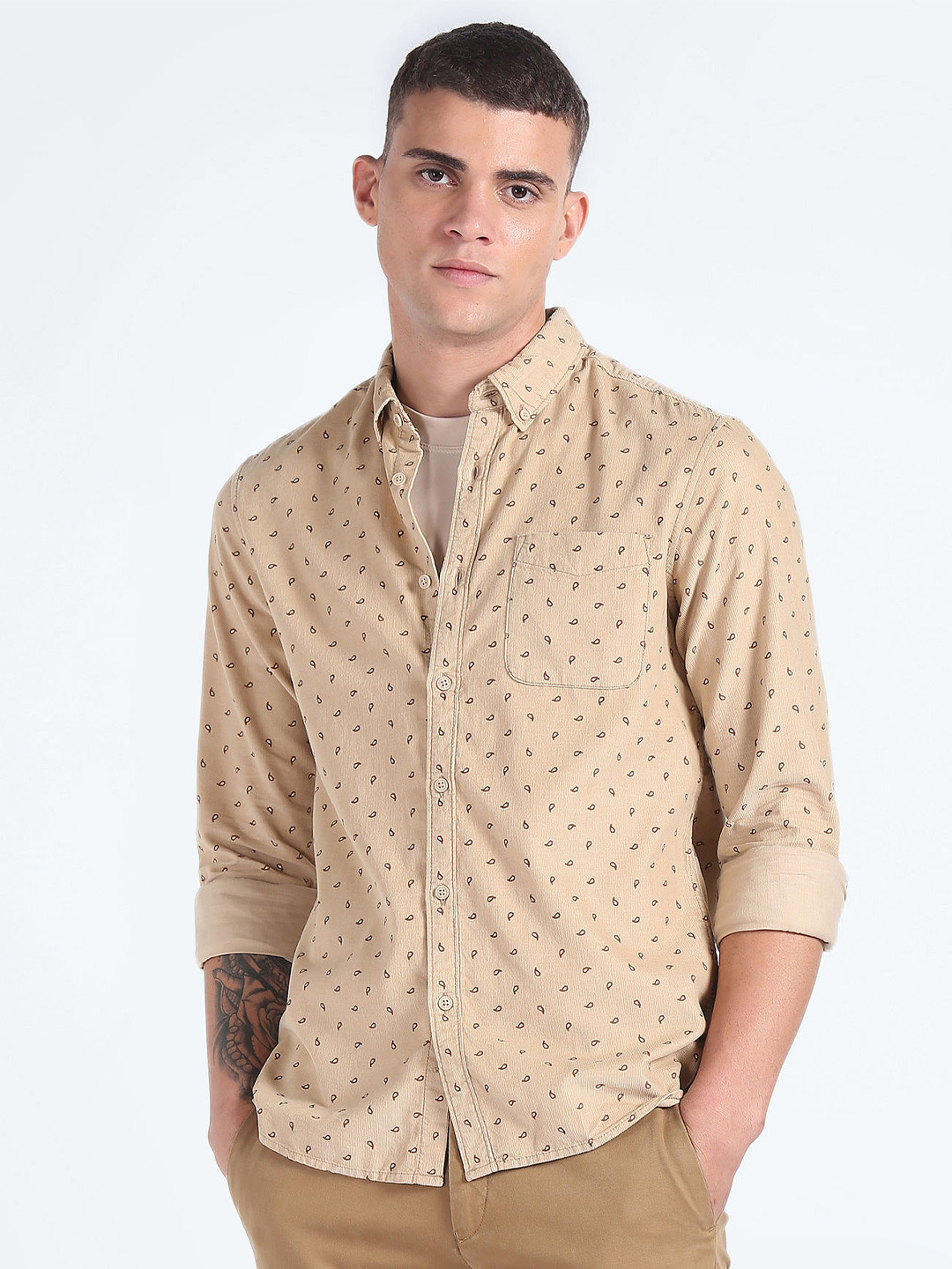 Flying Machine Slim Fit Micro Ditsy Printed Button-Down Collar Pure Cotton Casual Shirt