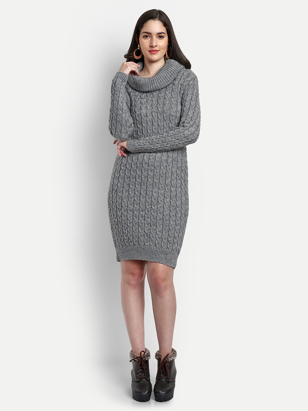 CREATIVE LINE Self Design Mock Neck Acrylic Jumper Dress
