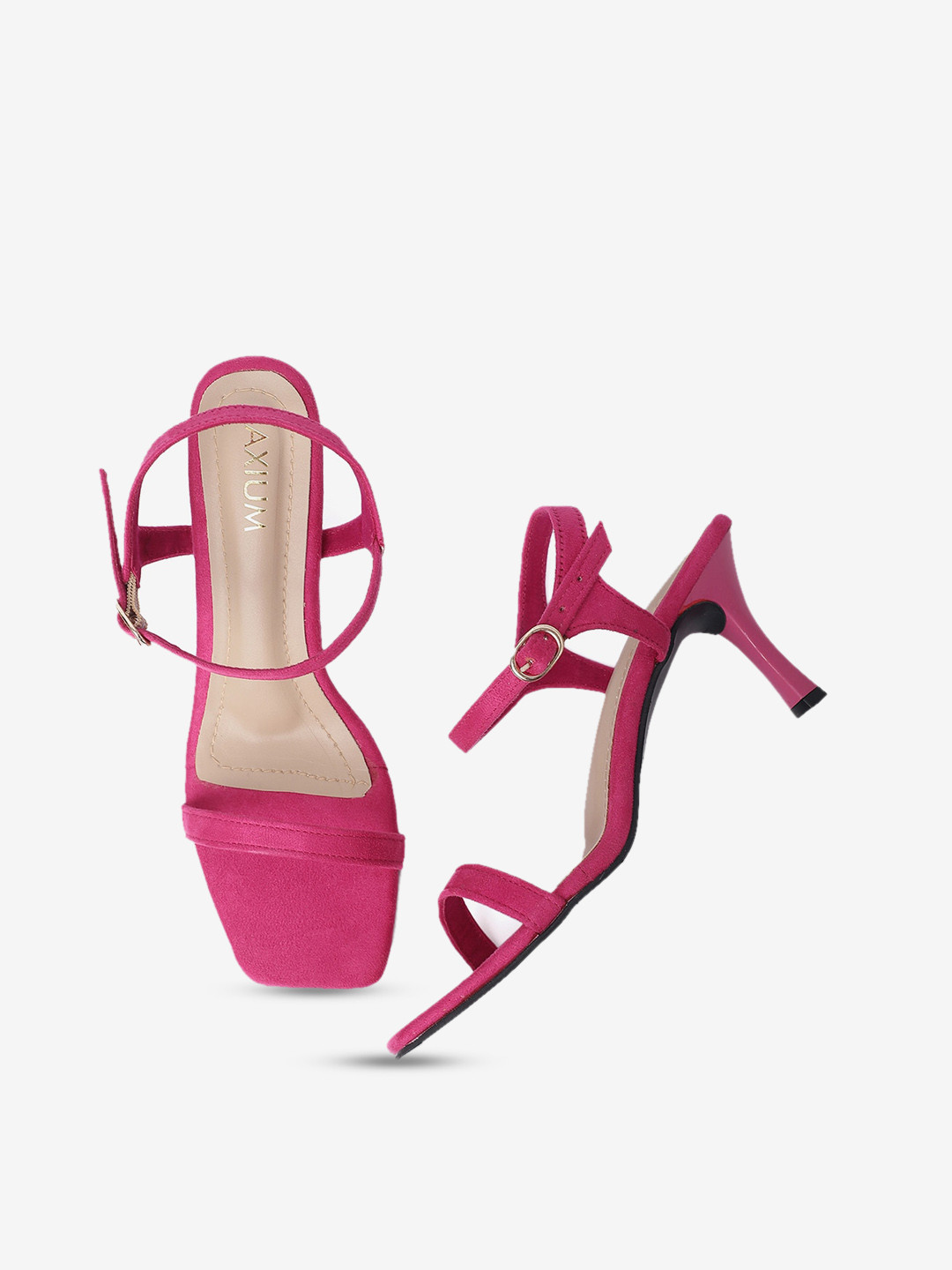 AXIUM Open Toe Suede Party Slim Heels With Buckle Closure