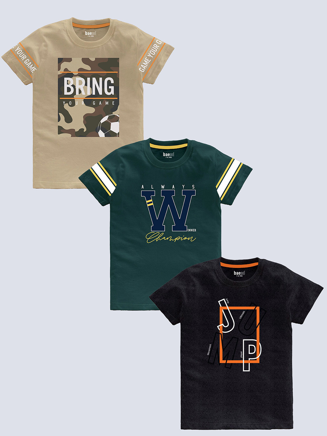 BAESD Boys pack Of 3 Typography Printed Cotton T-shirt