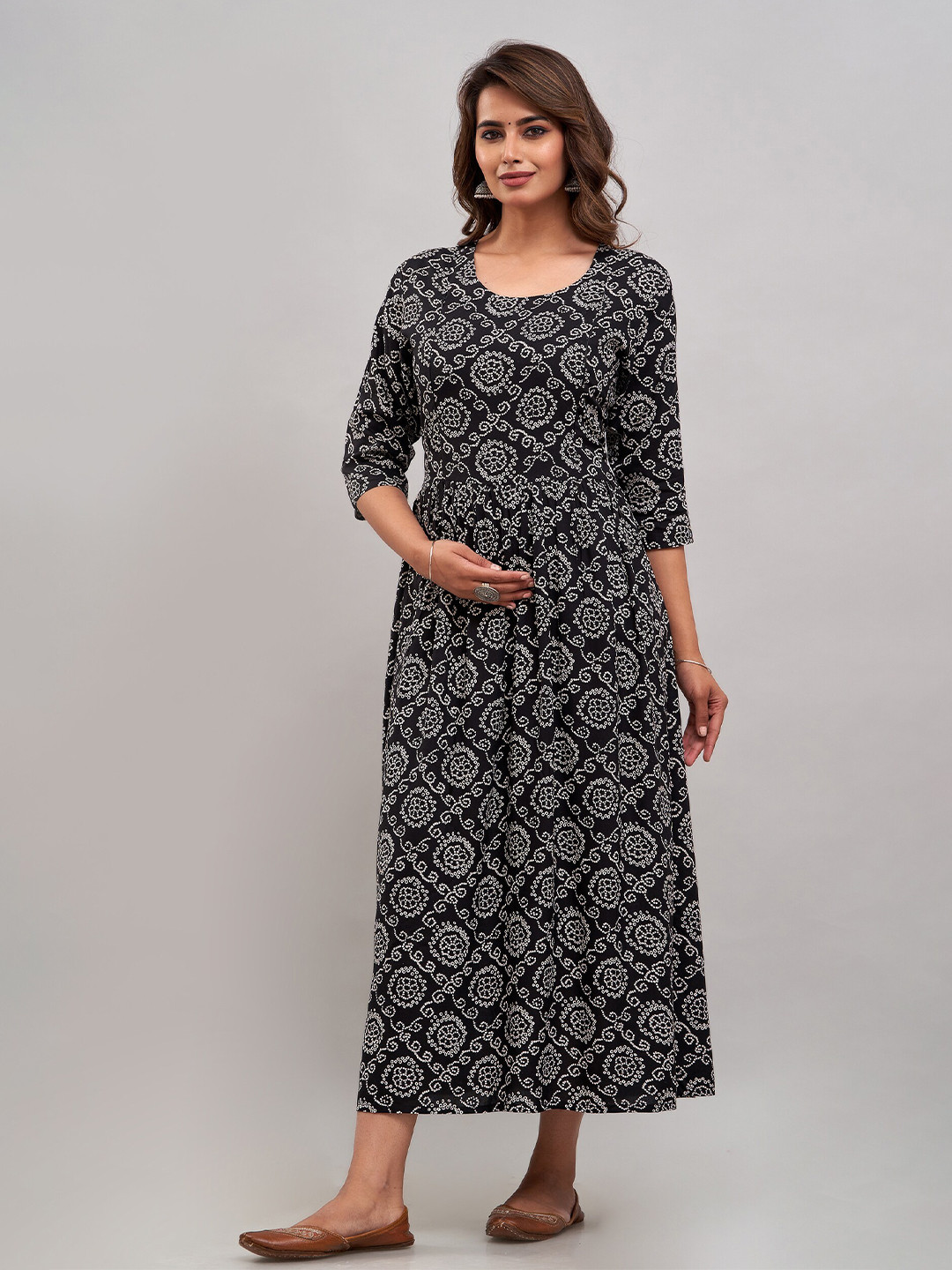 Shedika Black Ethnic Motifs Print Maternity Maxi Midi Dress