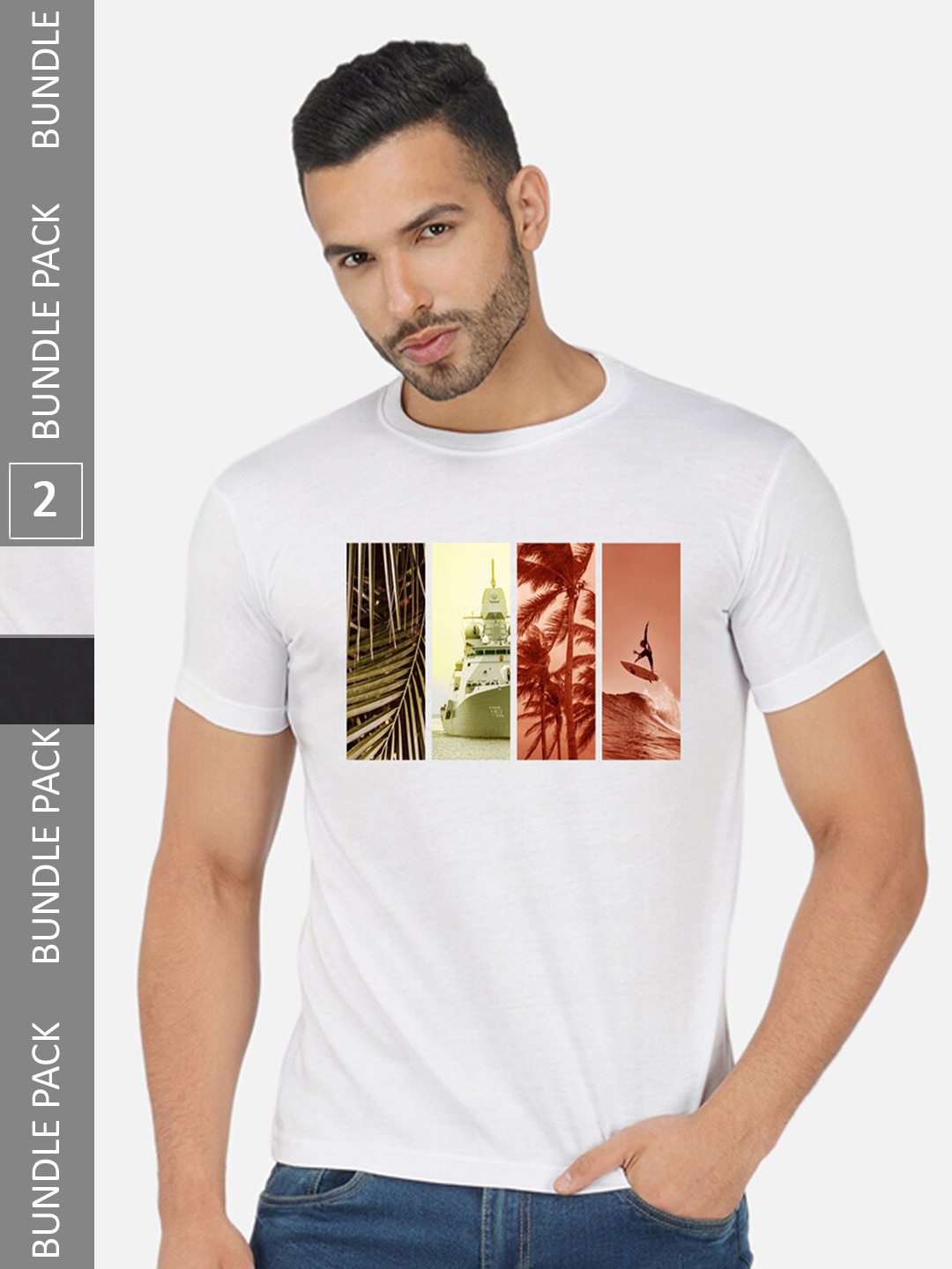 CHOZI Pack Of 2 People & Places Printed Cotton T-shirt