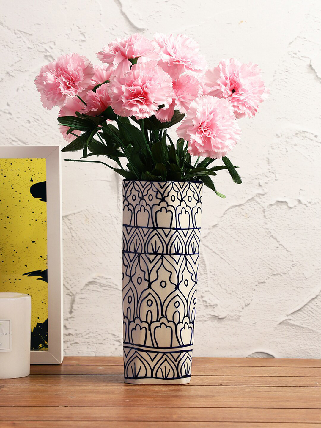 VarEesha Mehraab Off White & Blue Printed Flower Ceramic Vase