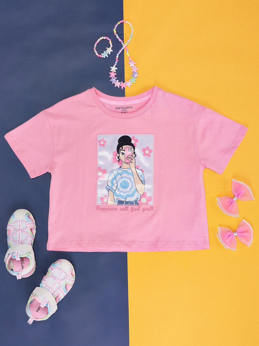 Pantaloons Junior Girls Graphic Printed Cotton T-shirt