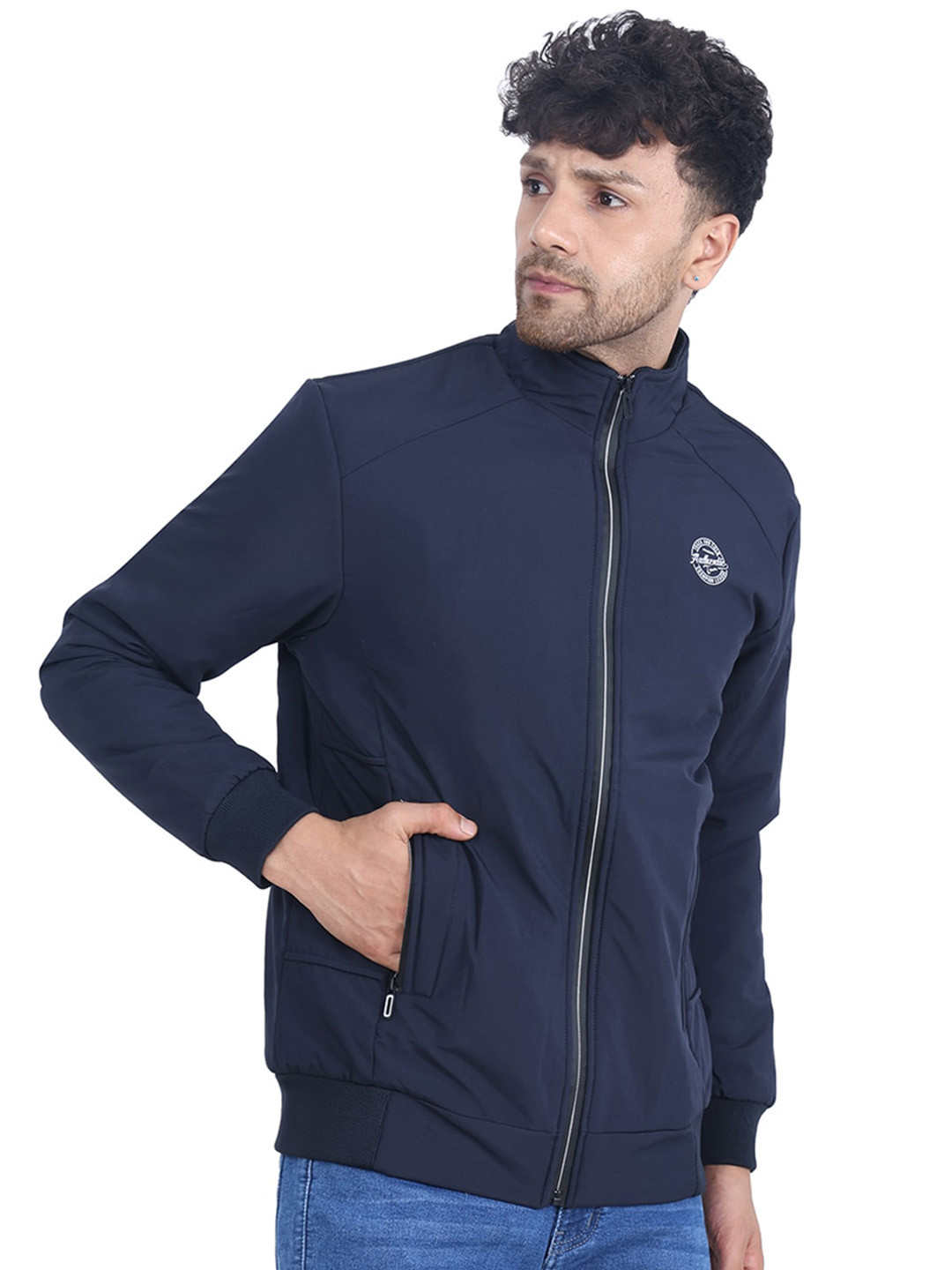 Dollar Socks Mock Collar Lightweight Bomber Jacket