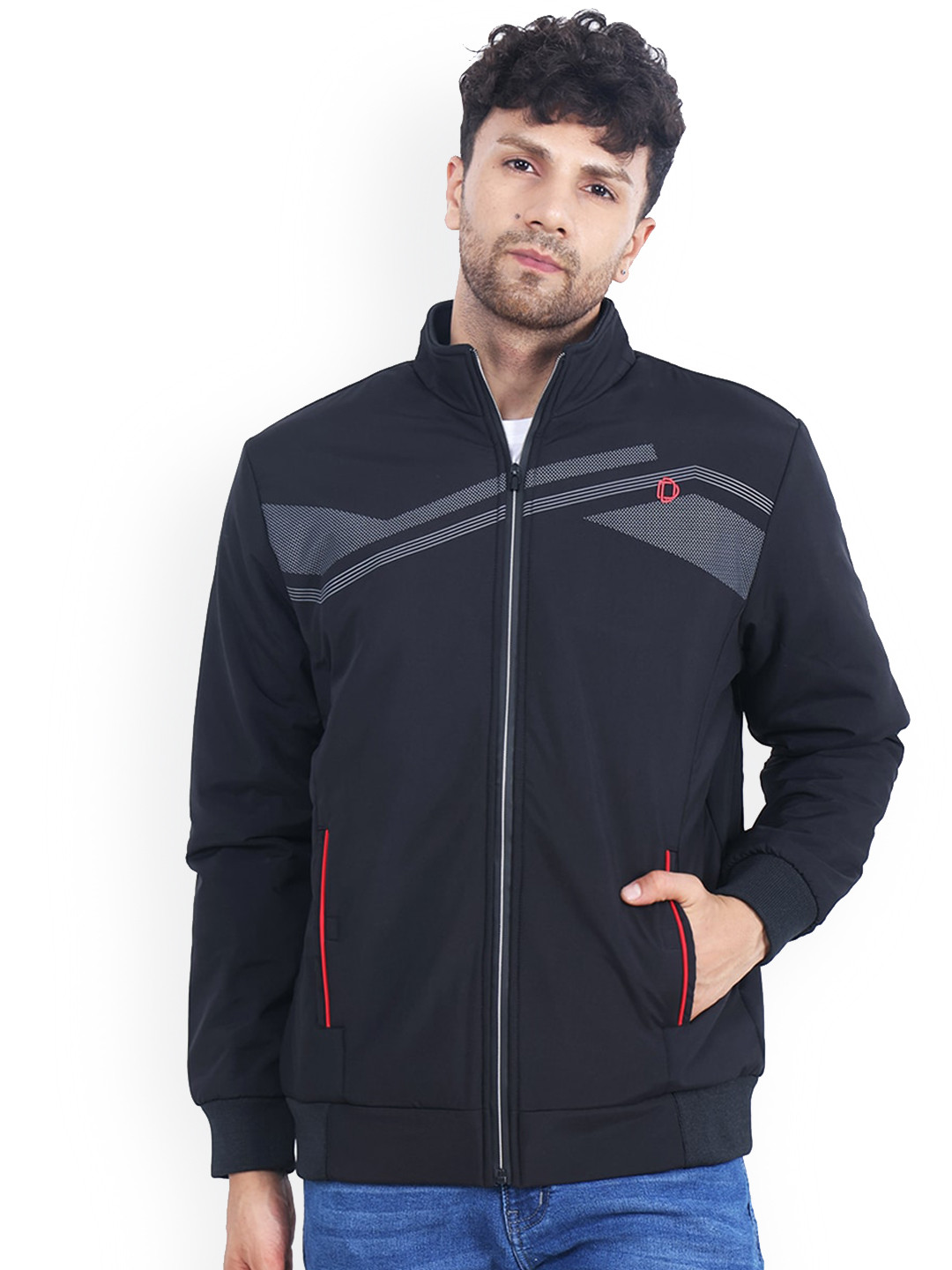 Dollar Socks Striped Mock Collar Long Sleeves Lightweight Sporty Jacket