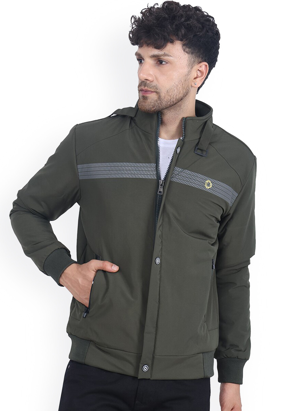 Dollar Socks Mock Collar Lightweight Bomber Jacket