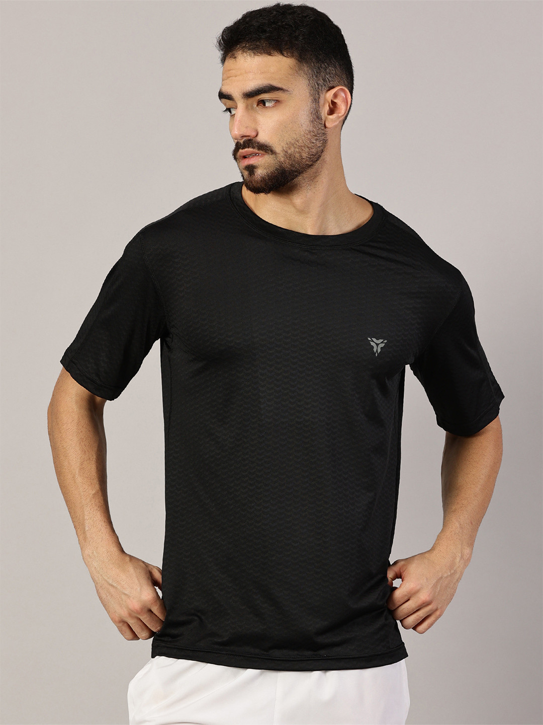 deb Abstract Embossed Printed Round Neck Workout T Shirt