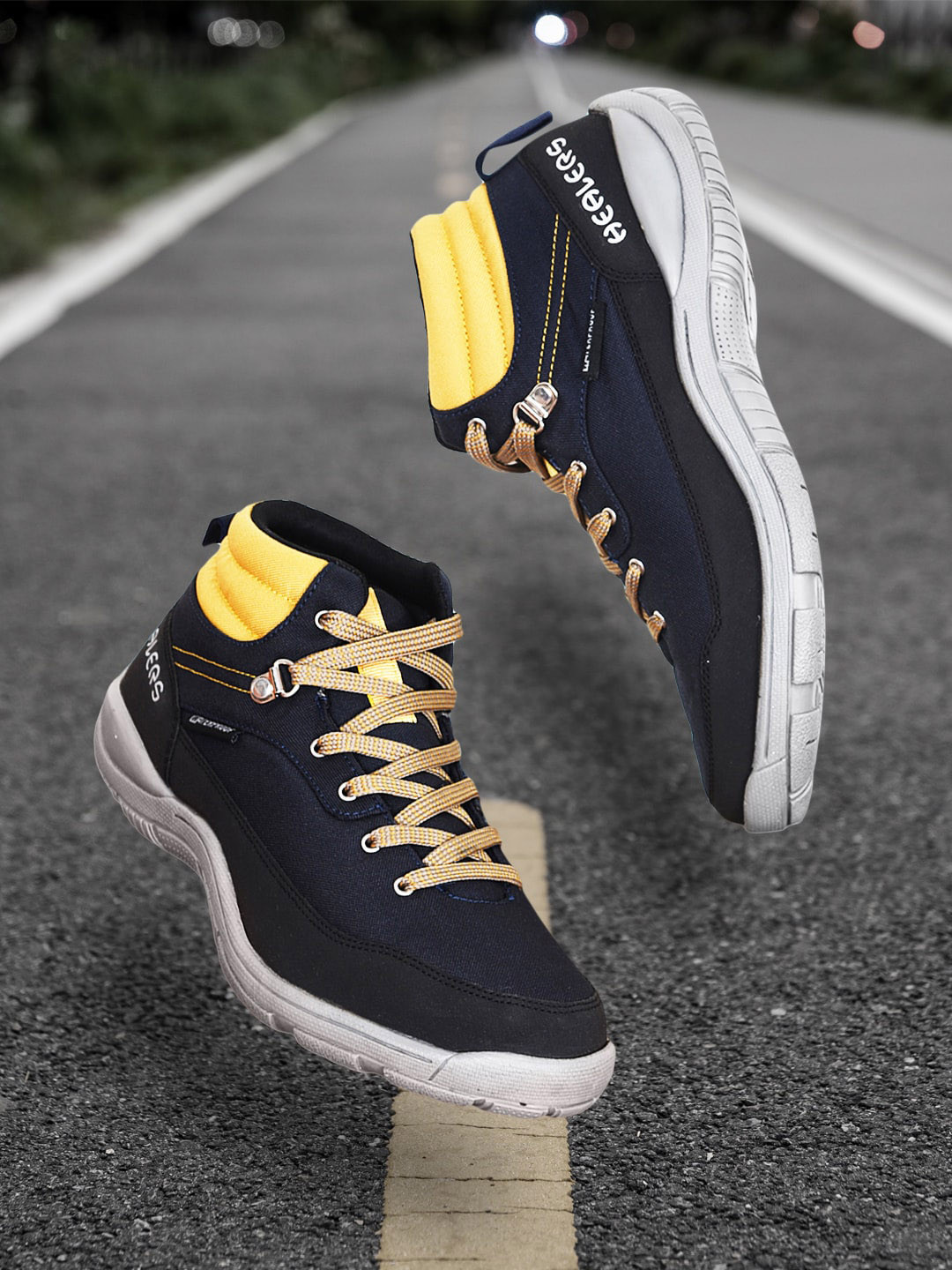 Liberty Men Race Mid Top Canvas Contrast Sole Sneakers