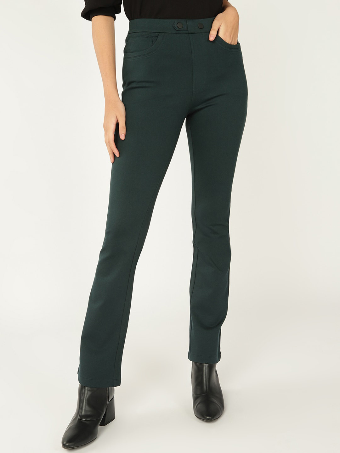 DressBerry Women Straight Fit Mid-Rise Trousers
