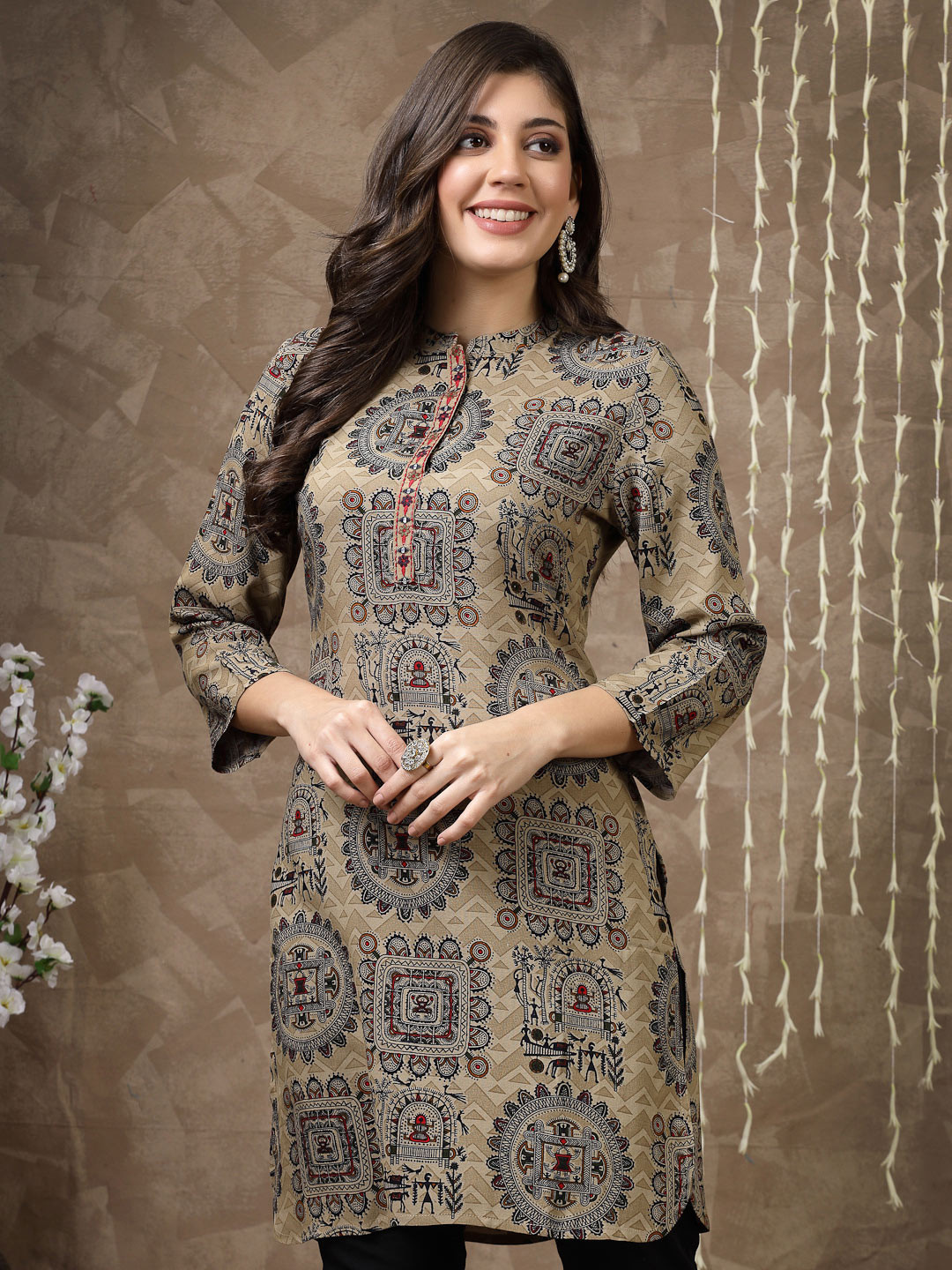 Nayam By Lakshita Green Ethnic Motifs Printed Mirror Work Mirror Work Kurti