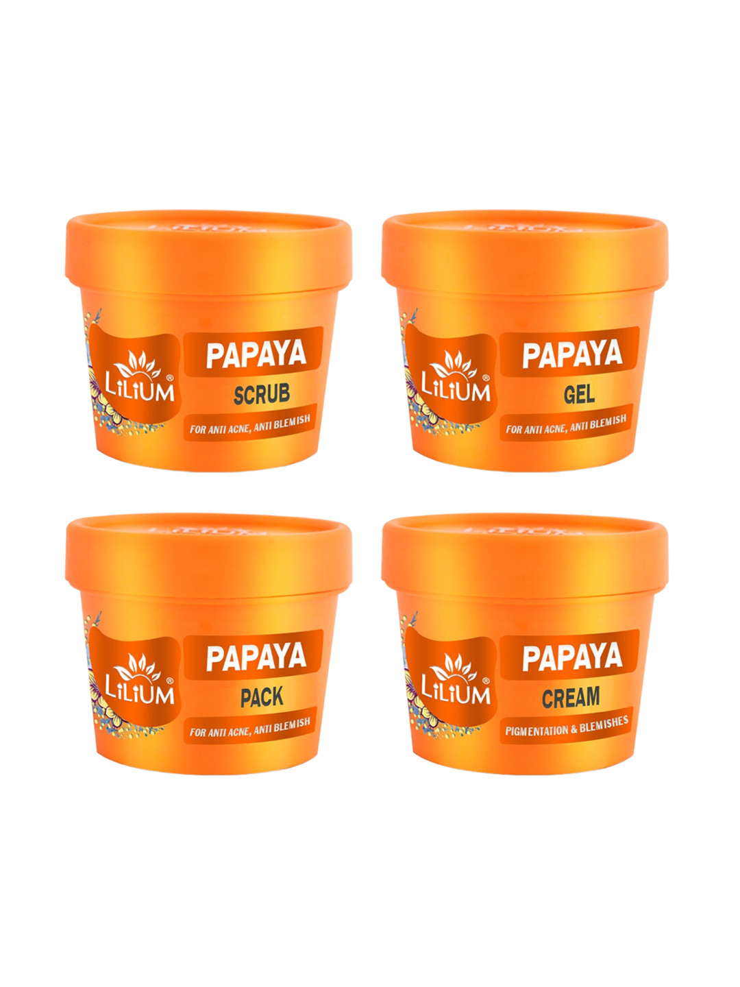 Lilium Papaya Facial Scrub Gel Pack Cream Set For Acne & Blemishes - 100g Each