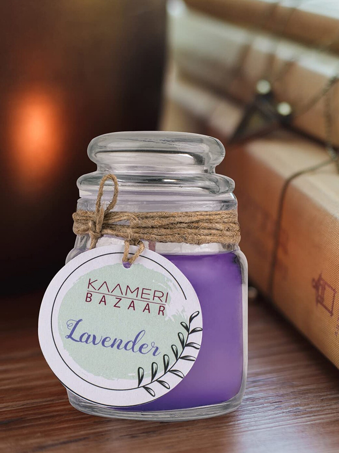 Kaameri Bazaar Highly Fragranced Glass 1 Wick Lavender Solid Geometric Regular Jar Candles